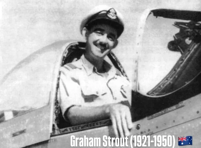 After leading a raid at Samchok, Squadron Leader Graham Strout (1921-1950) of Adelaide was one of the first UN pilots shot down in the Korean War and the first casualty for the Royal Australian Air Force. 🇦🇺 
Despite the war having just begun, the