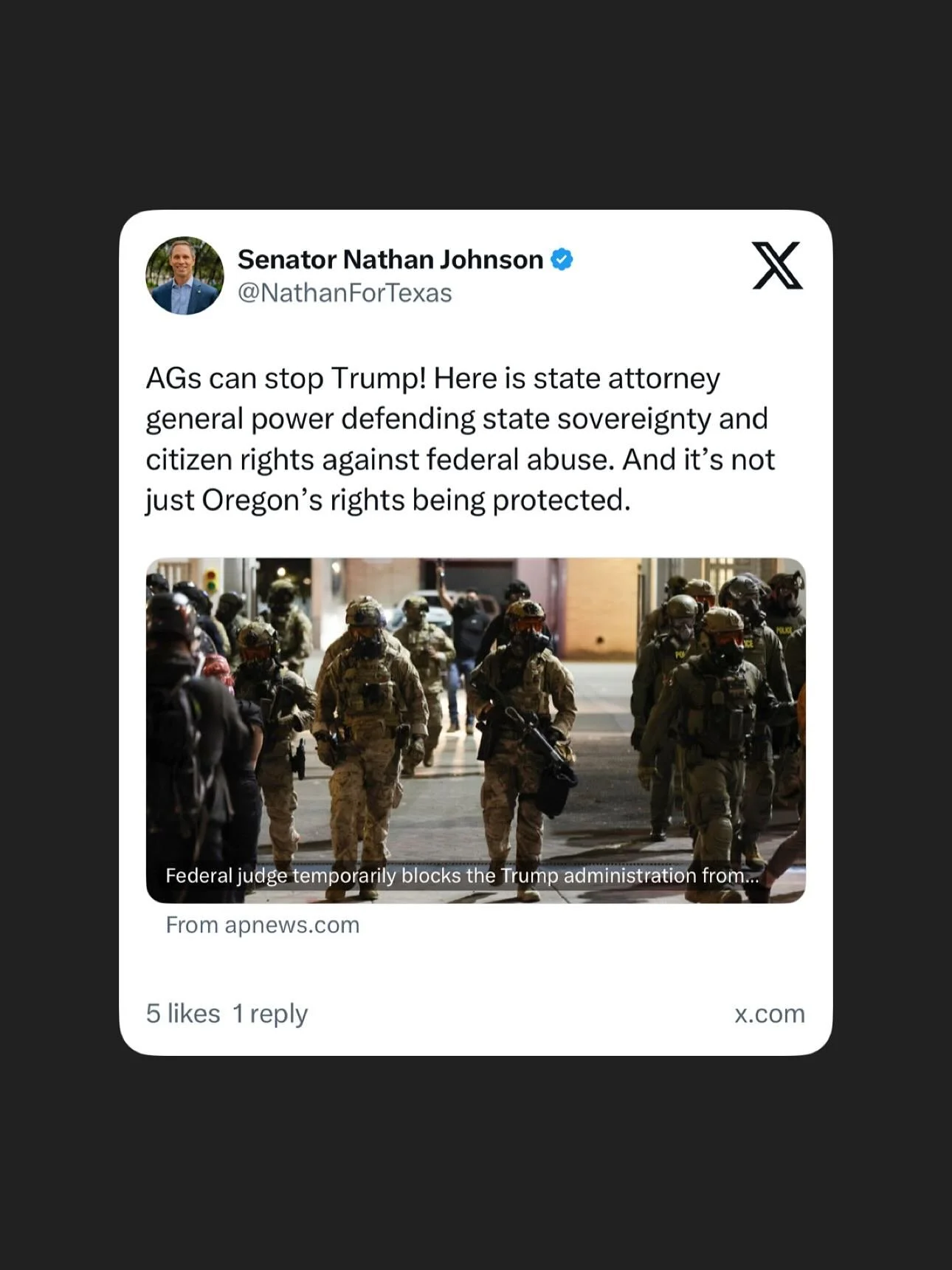 AGs can stop Trump! Here is state attorney general power defending state sovereignty and citizen rights against federal abuse. And it&rsquo;s not just Oregon&rsquo;s rights being protected.

Go ahead, roll the usual bot-driven torrent about Trump&rsq