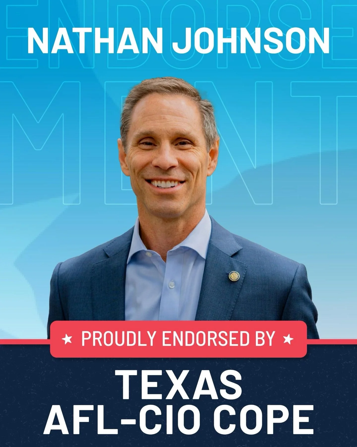 Proud to be endorsed by the 235,000 members of the Texas AFL-CIO COPE.

Strength in organized labor means strength in the economy, generating benefits not only for workers, but for everyone. 

Higher levels of productivity, consumer demand and busine