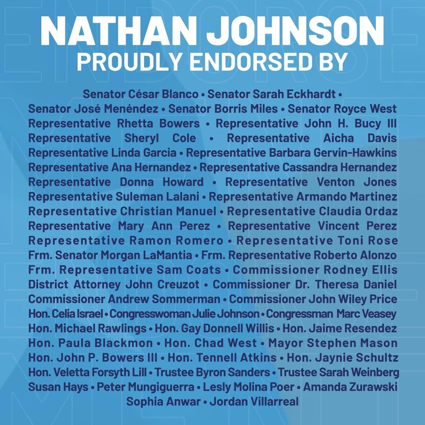 Proud to be endorsed by leaders from across Texas.

This coalition reflects something simple: the need for an Attorney General who understands the law, respects its limits, and uses it to serve the public &mdash; not themselves.

Grateful for the tru