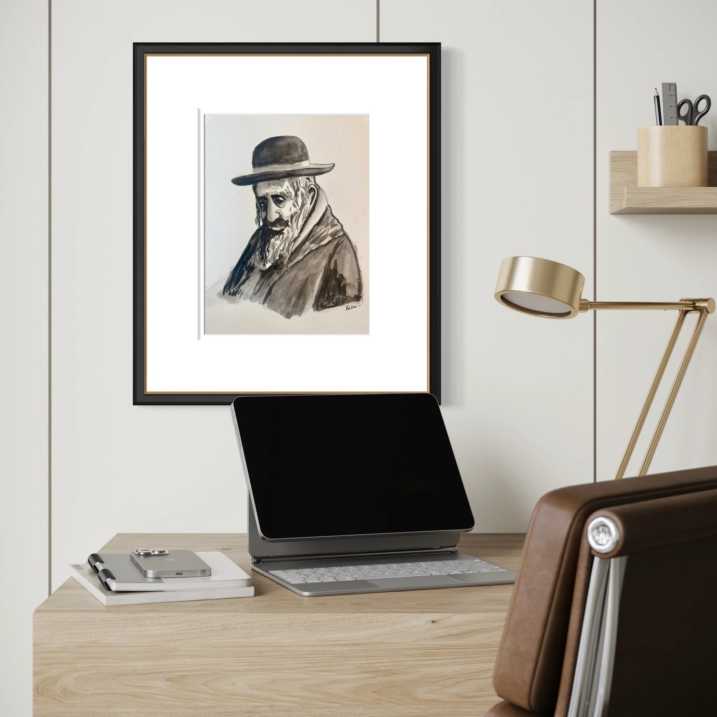 Reb Shayale: Monochromatic Original Watercolor