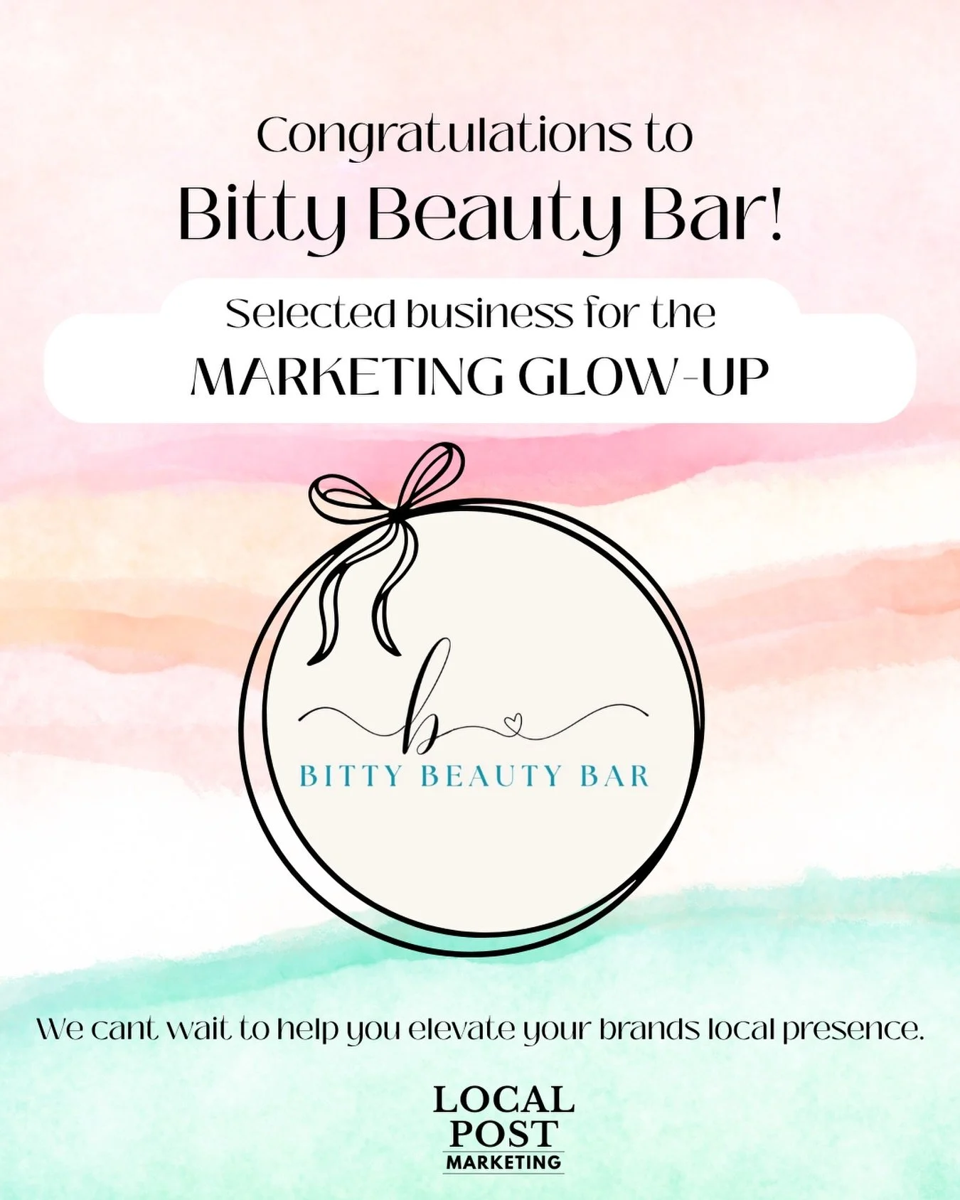 We&rsquo;re so excited to announce that Bitty Beauty Bar has been selected for our Marketing Glow-Up!
This campaign was all about highlighting and supporting incredible local businesses, and we&rsquo;re grateful for every business that participated a