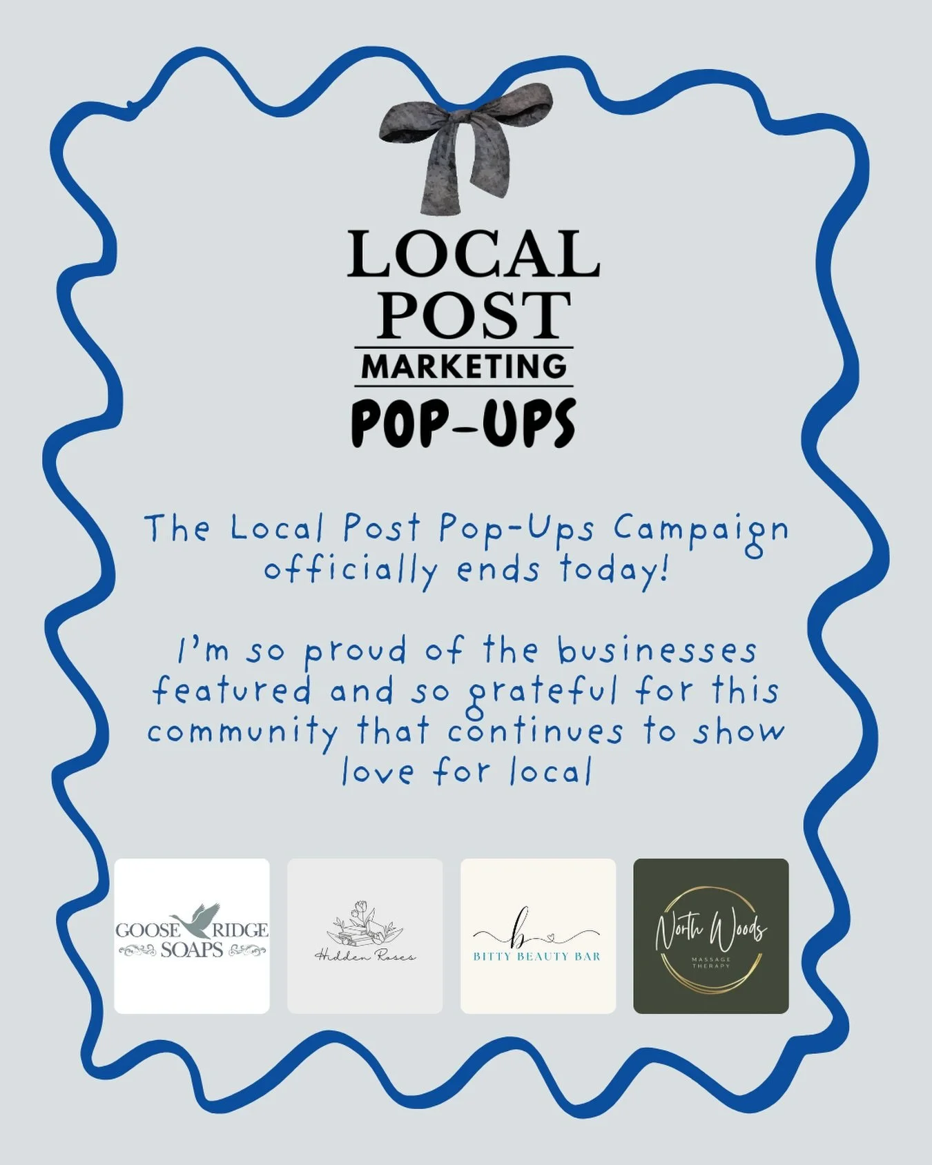 Today the Local Post Pop-Ups Campaign officially comes to an end 🤍
I&rsquo;m beyond proud of the businesses featured and so grateful for a community that continues to show up, support local, and spread love.
This campaign was never just about a give