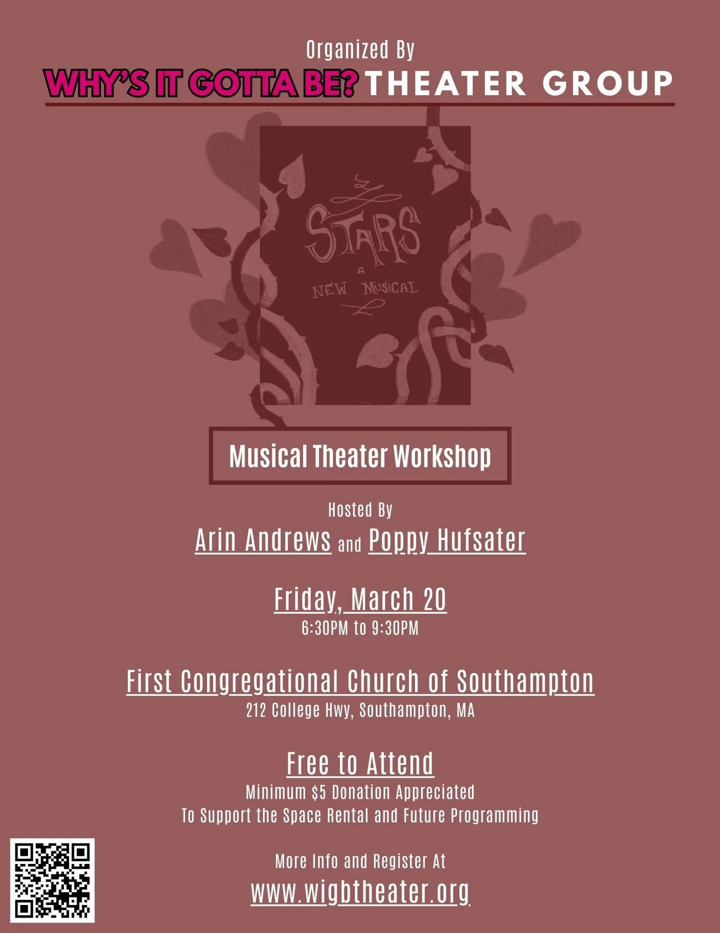 This Friday! Come join Arin and Poppy in working through a musical without the pressure of a performance ✨

Led by Arin Andrews and Poppy Hufstader, come workshop your craft alongside music and scenes from their original musical - Stars: A New Musica