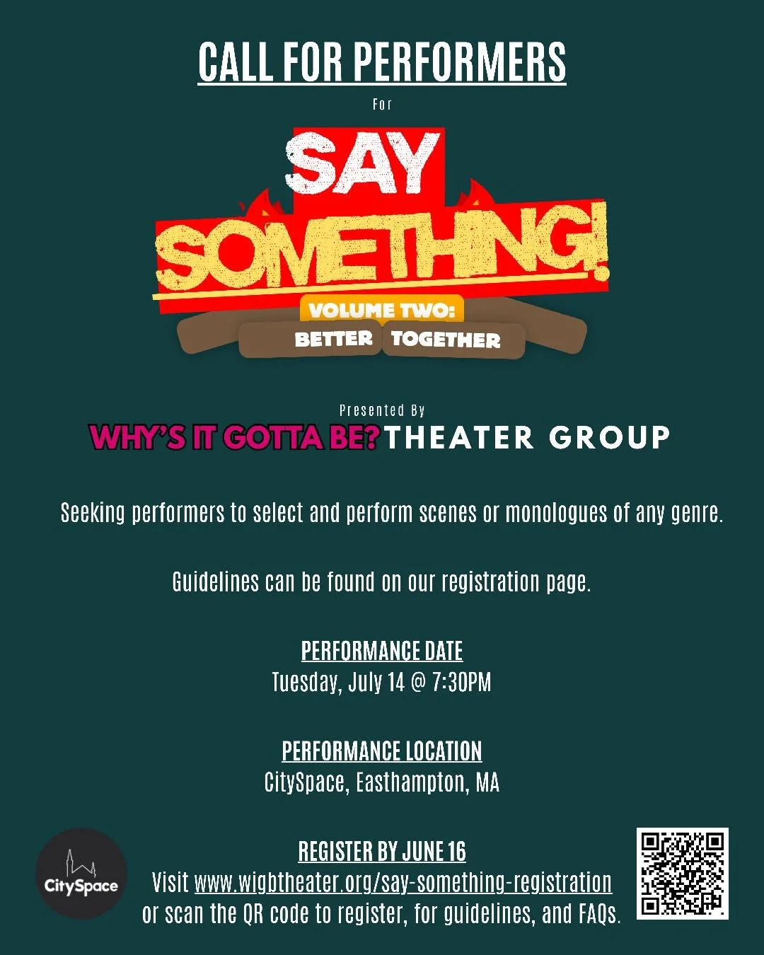 CALL FOR PERFORMERS: Come say something with us (and maybe someone else)! 🪵🔥🌲

Is there a monologue or scene from a work that you really want to perform, a story you want to tell, a piece from something you&rsquo;ve written you&rsquo;d like to sho