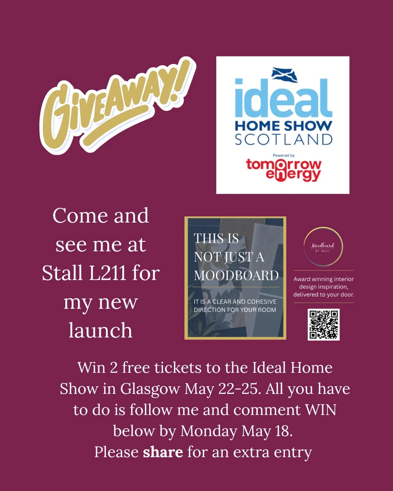 I&rsquo;m so excited to finally share that I&rsquo;ll be launching something brand new at the Ideal Home Show Scotland this May&hellip;

You&rsquo;ll find me at Stall L211 where I&rsquo;ll be introducing Moodboard by Mail which is my new interior des