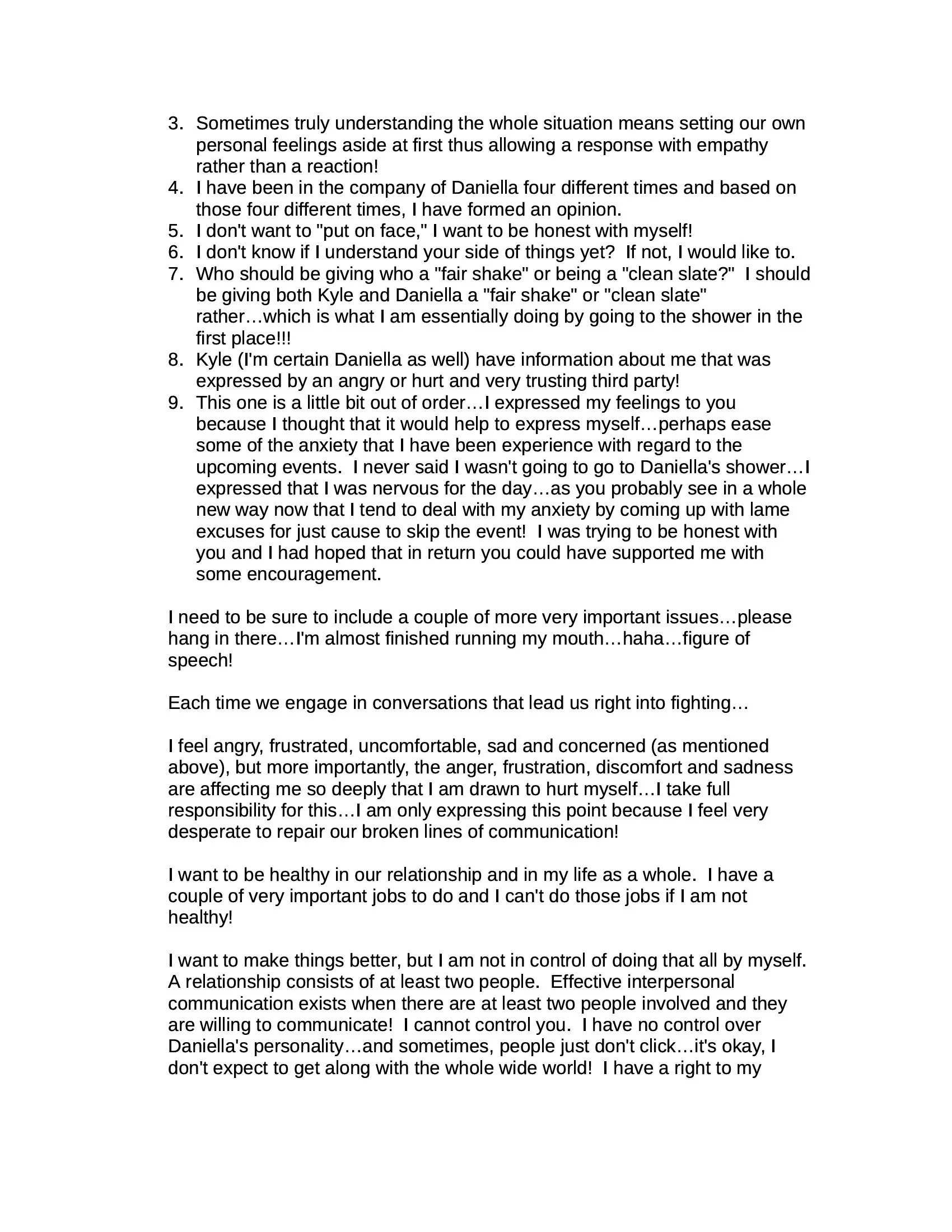 Page 5 of Rebekah’s January 29, 2009 letter asking for empathy and acknowledging that she could not repair the relationship alone.