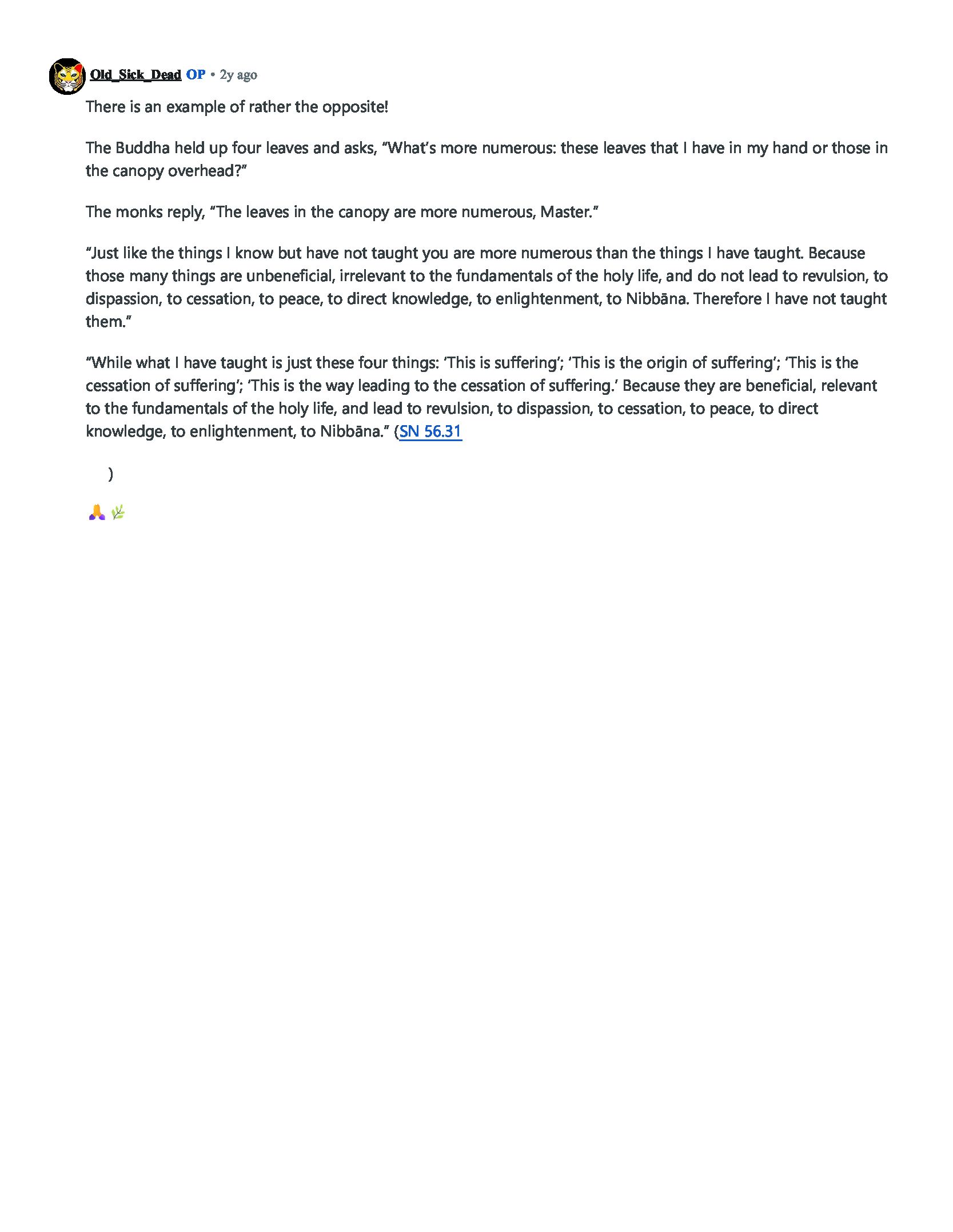 Screenshot of the Reddit text accompanying Conditioned to Scroll, discussing suffering and the Buddha’s teaching of the Four Noble Truths.