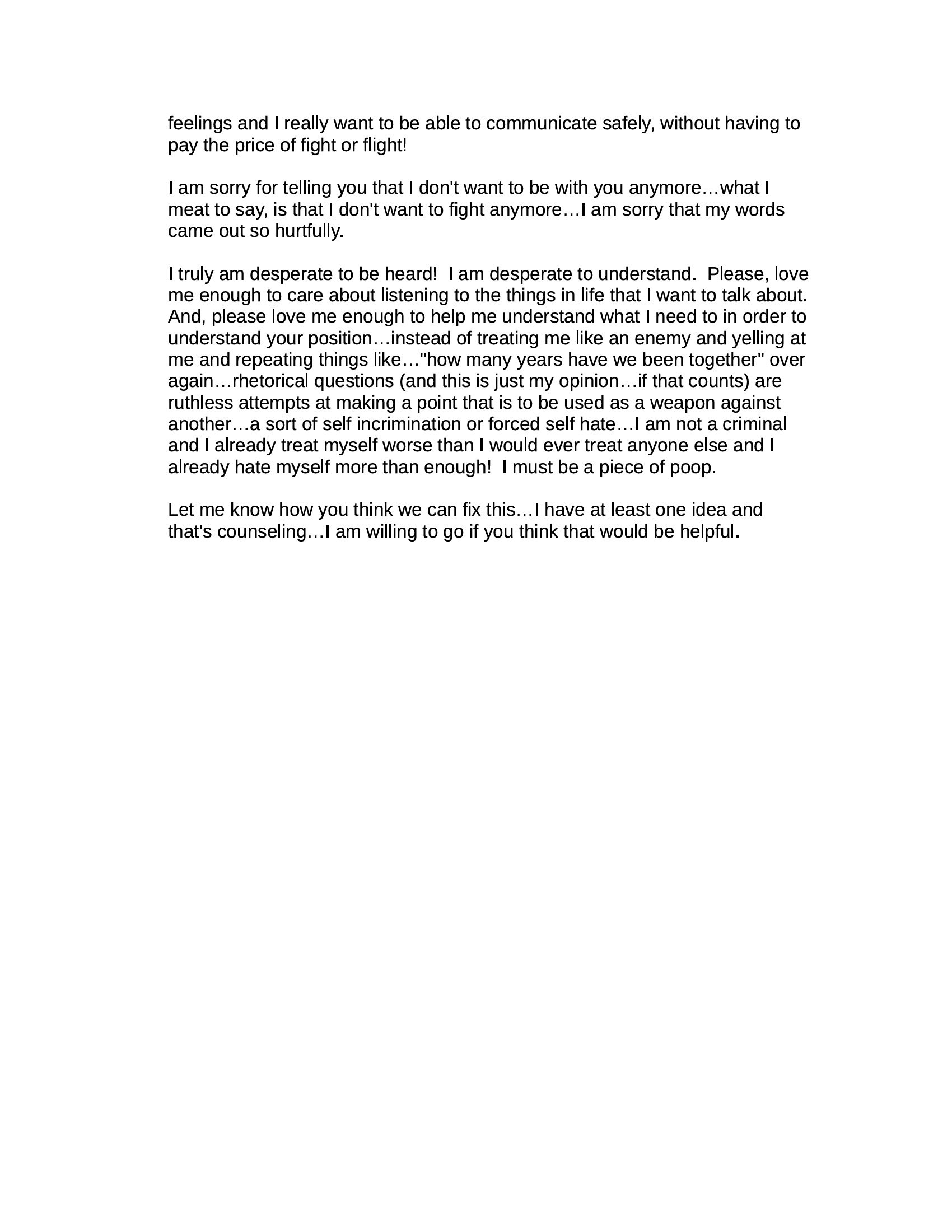 Page 6 of Rebekah’s January 29, 2009 letter asking for safe communication, saying she was desperate to be heard, and proposing counseling.