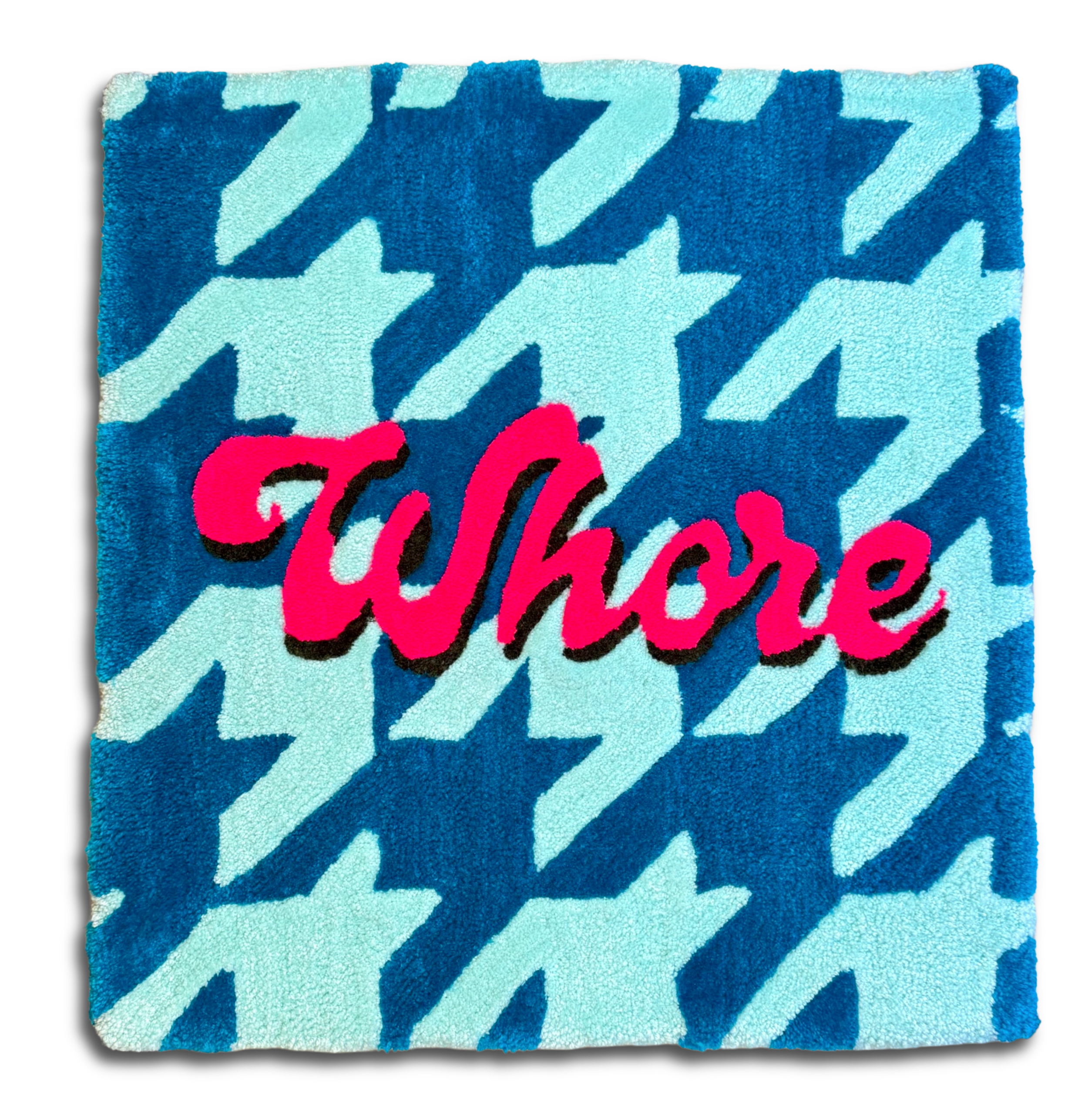 Houndstooth Whore Rug | Neon Pink + Blue + Teal