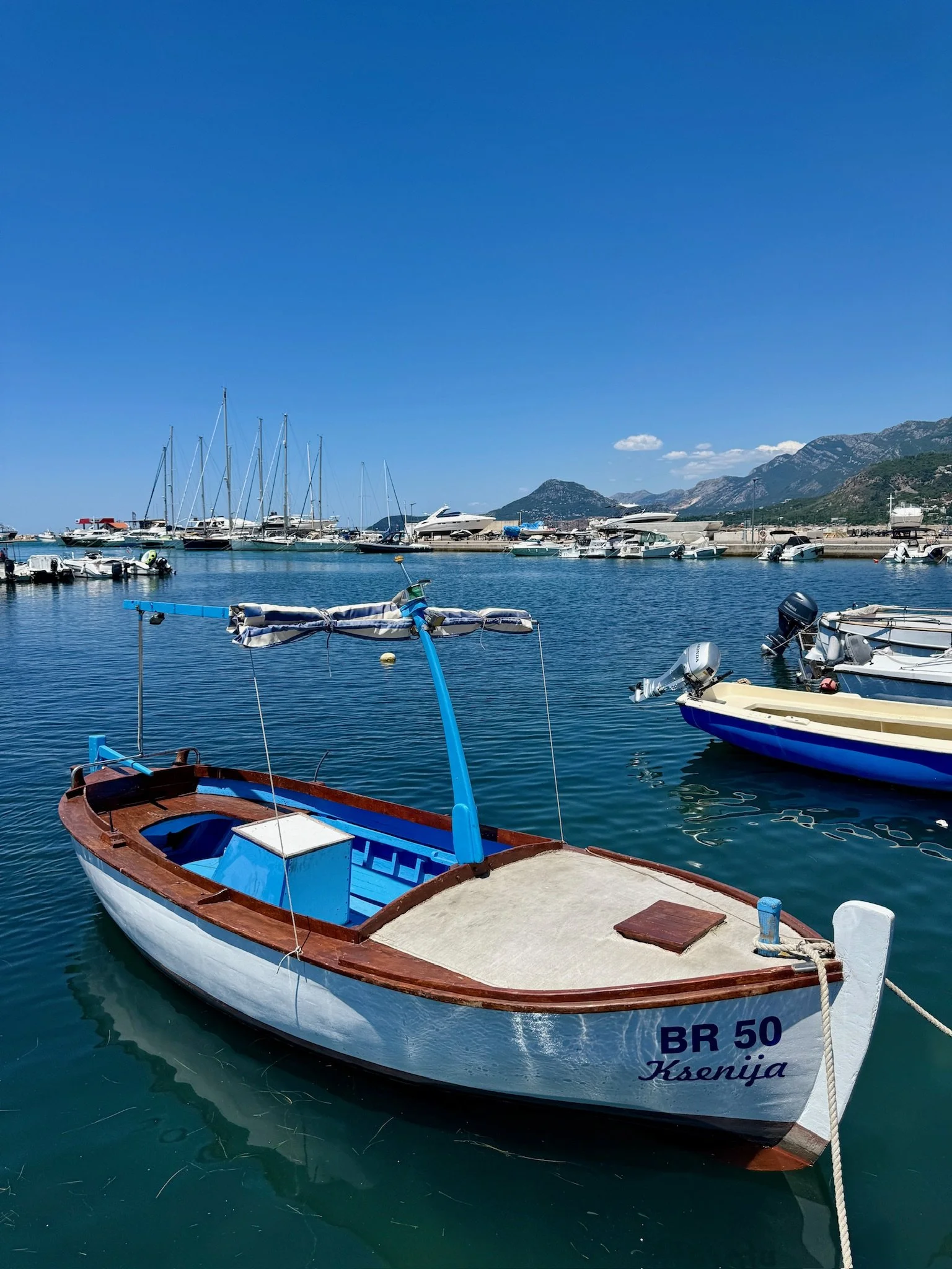 Traditional fishing boat in the marina at Bar, Montenegro.