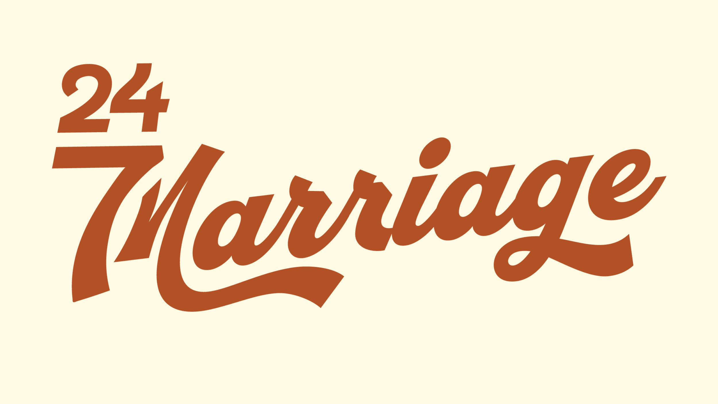Text says 24/7 Marriage in large, brown cursive font on a light beige background.