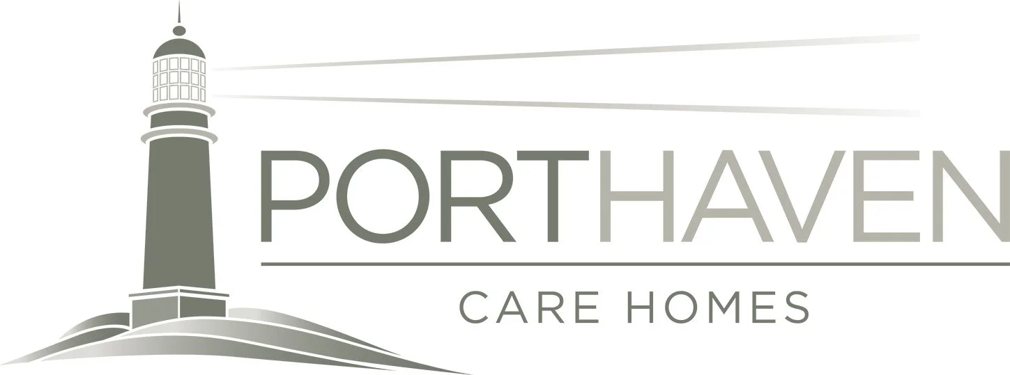 Logo for Porthaven Care Homes featuring a lighthouse and stylized waves.