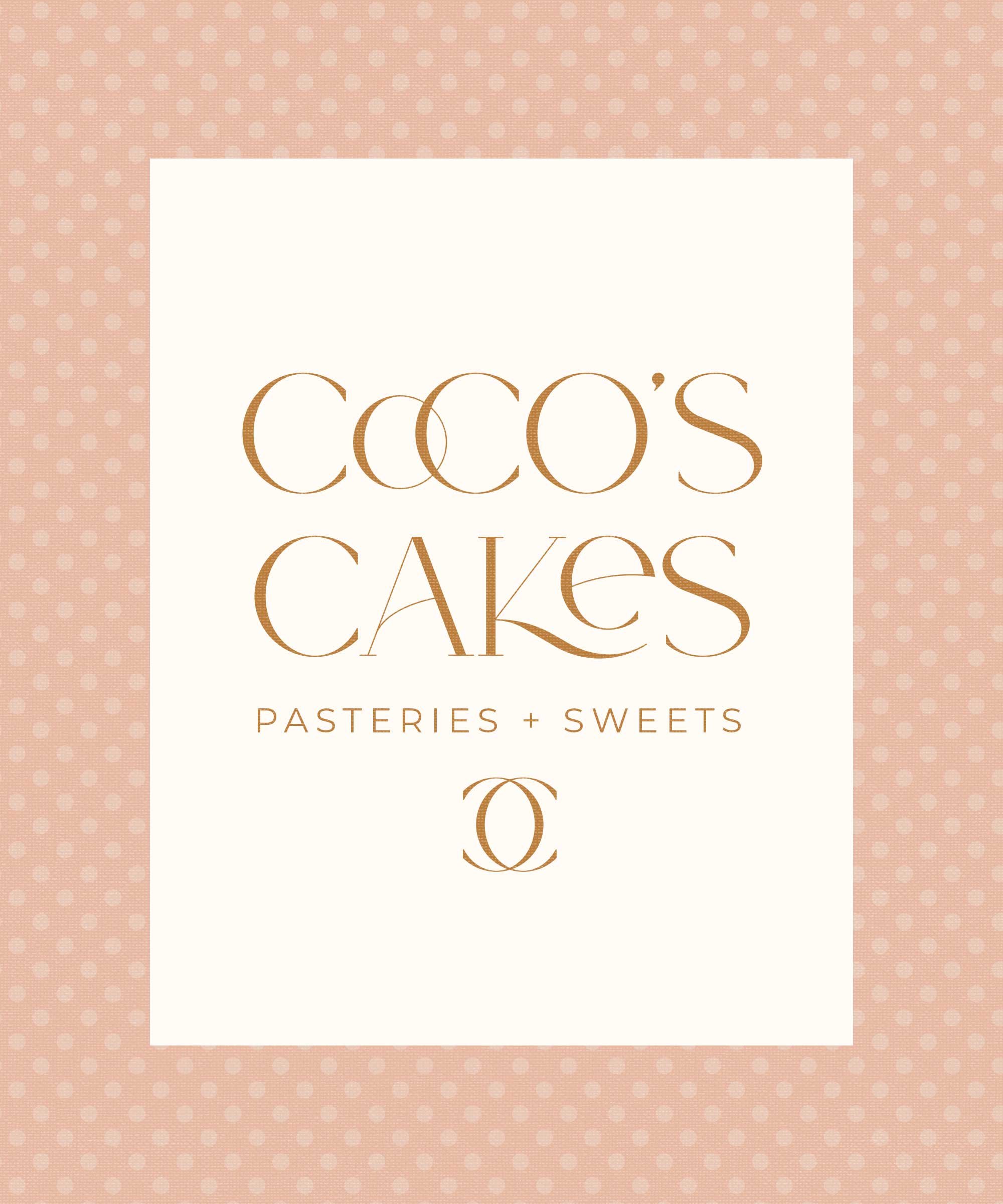 Classic yet whimsical logo design featuring a monogram and pink polka dot pattern