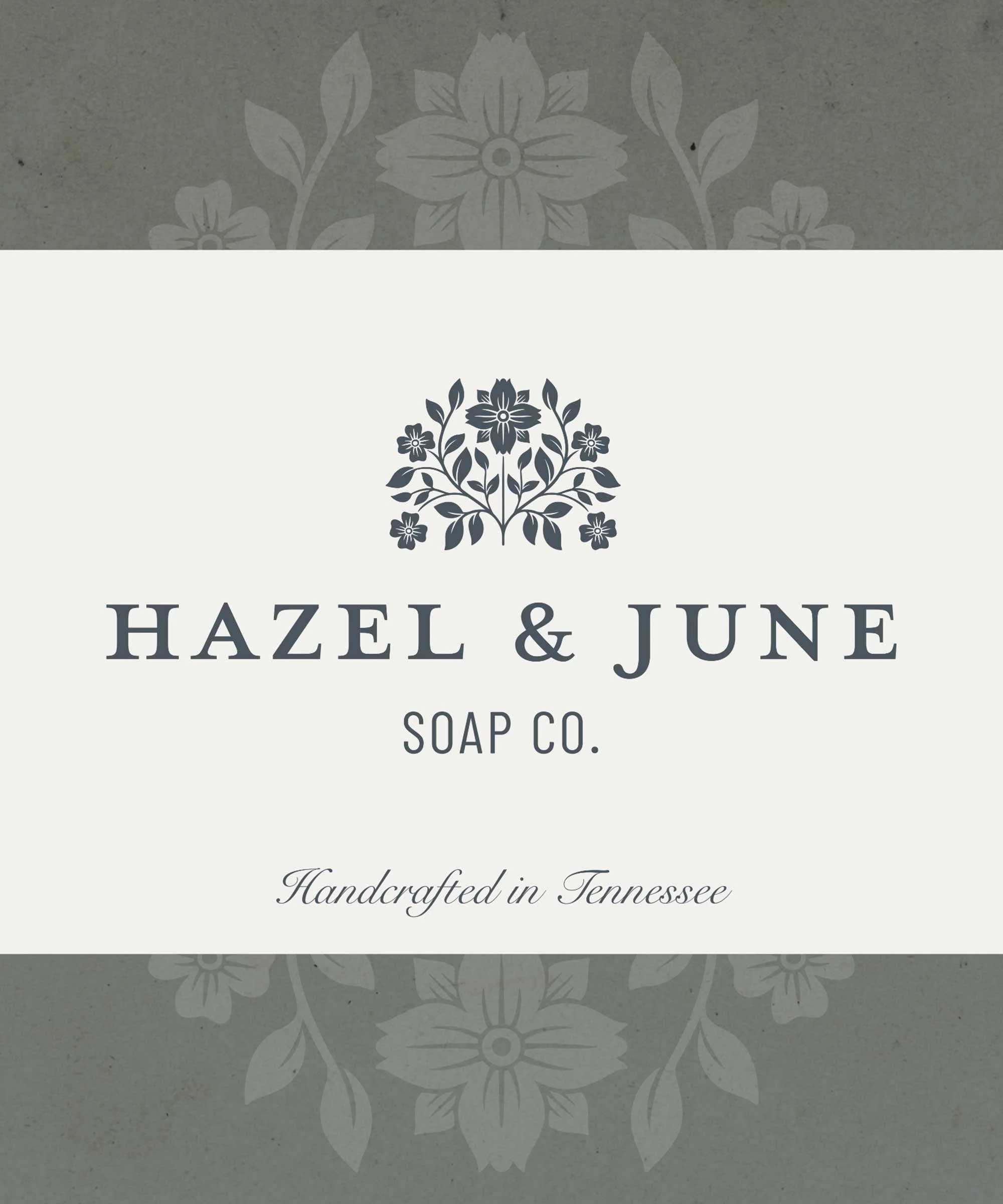 Logo for Hazel & June Soap Co. with floral design and the tagline "Handcrafted in Tennessee"