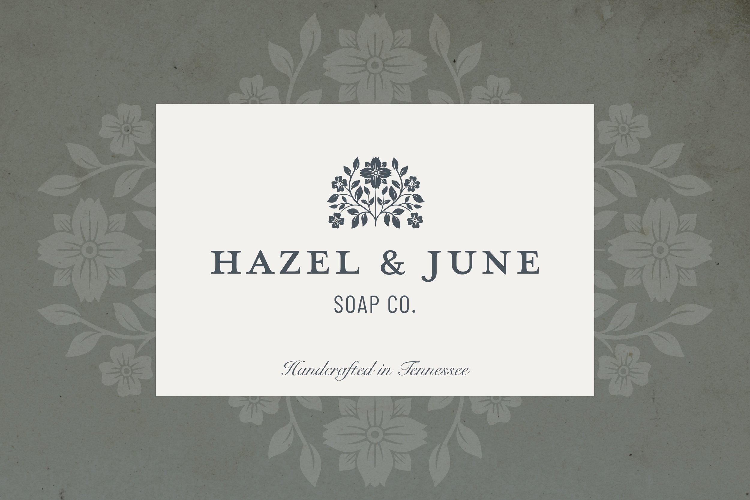 Logo for Hazel & June Soap Co., featuring a floral design and text indicating it is handcrafted in Tennessee.
