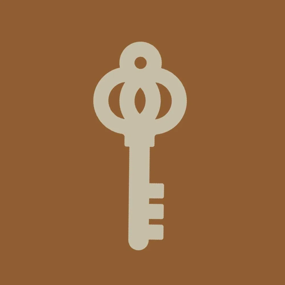 Geometric drawing of an outline square with sections divided by vertical, horizontal, and half circle lines.