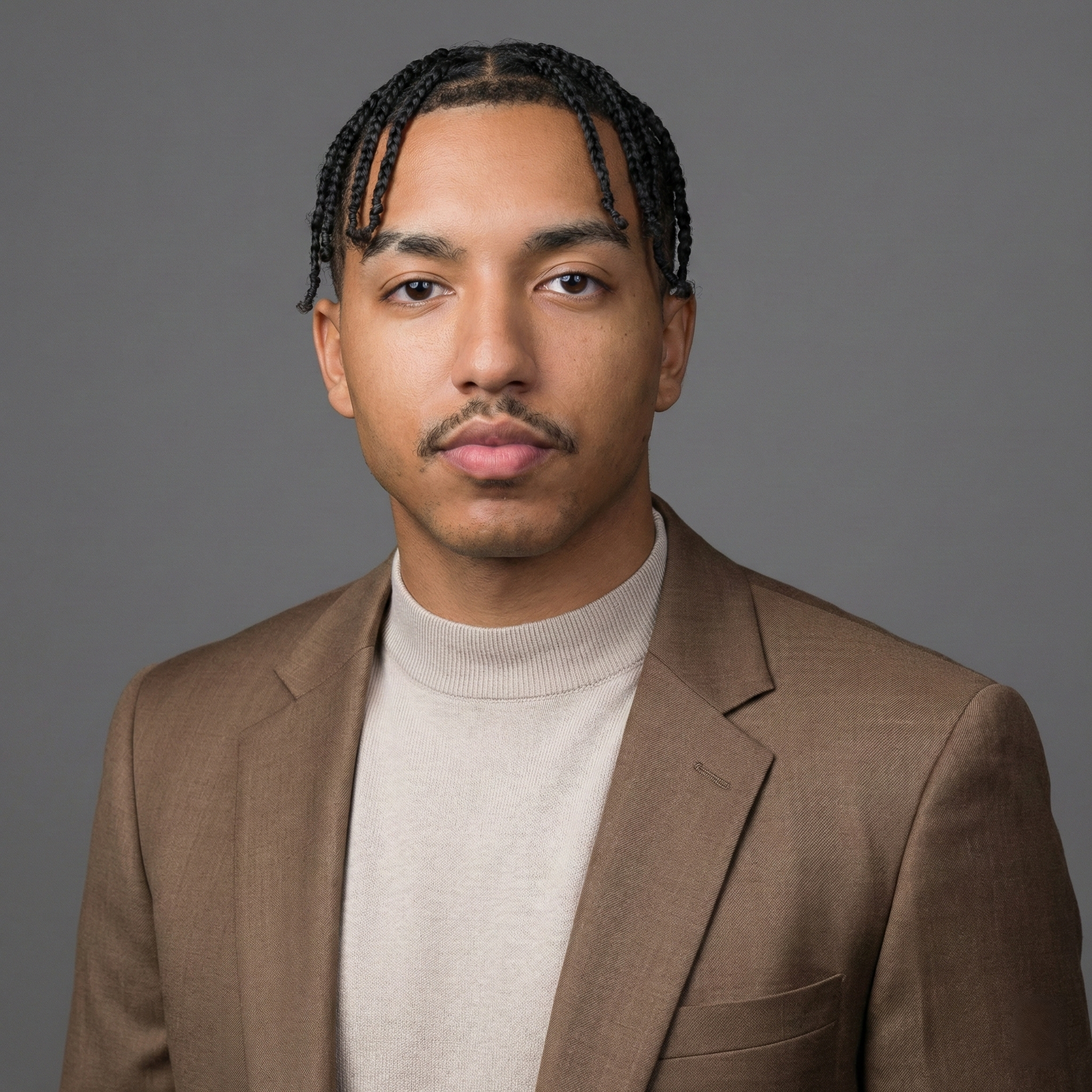 Portrait of a man with glasses wearing a black suit and white shirt against a white background.