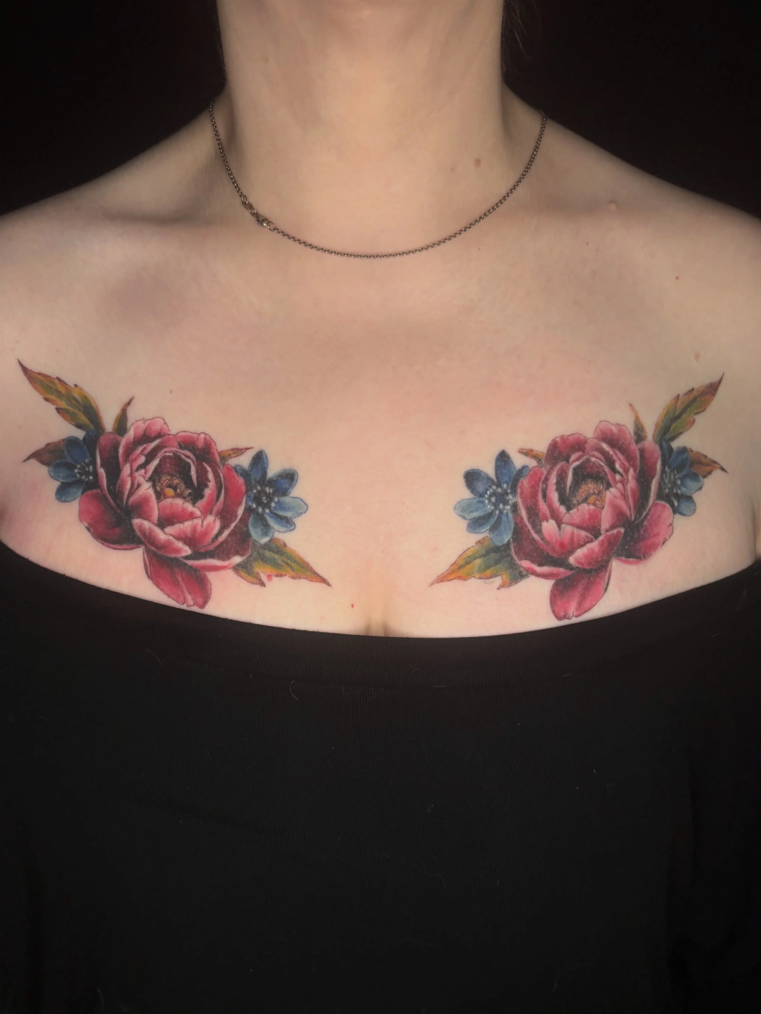 Floral Coverup Chest Piece, Color Realism Floral Tattoo