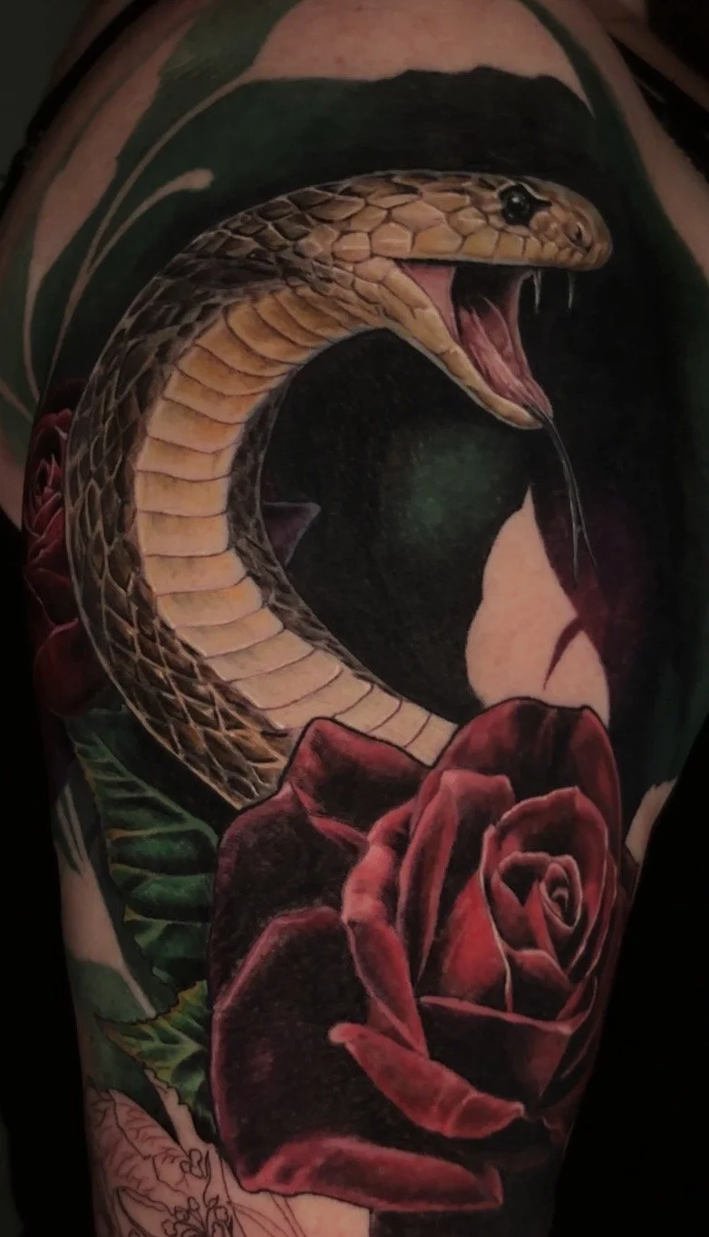 Cobra & Rose, Color Realism Tattoo
