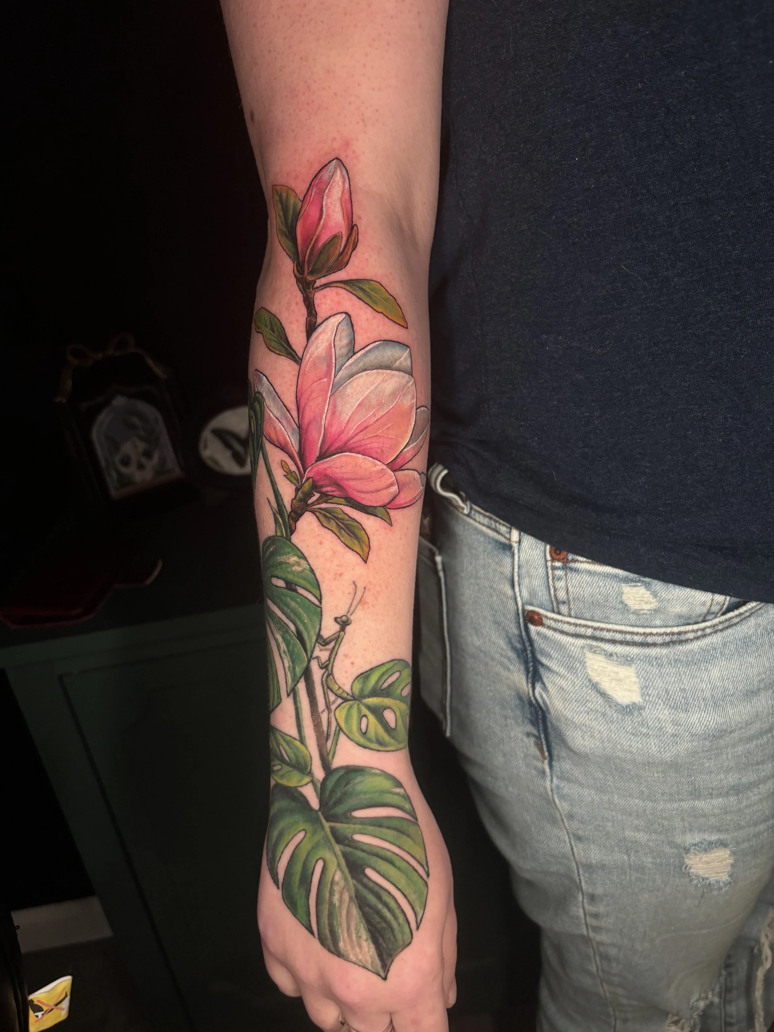 Magnolia & Monstera, Color Realism Botanical Tattoo