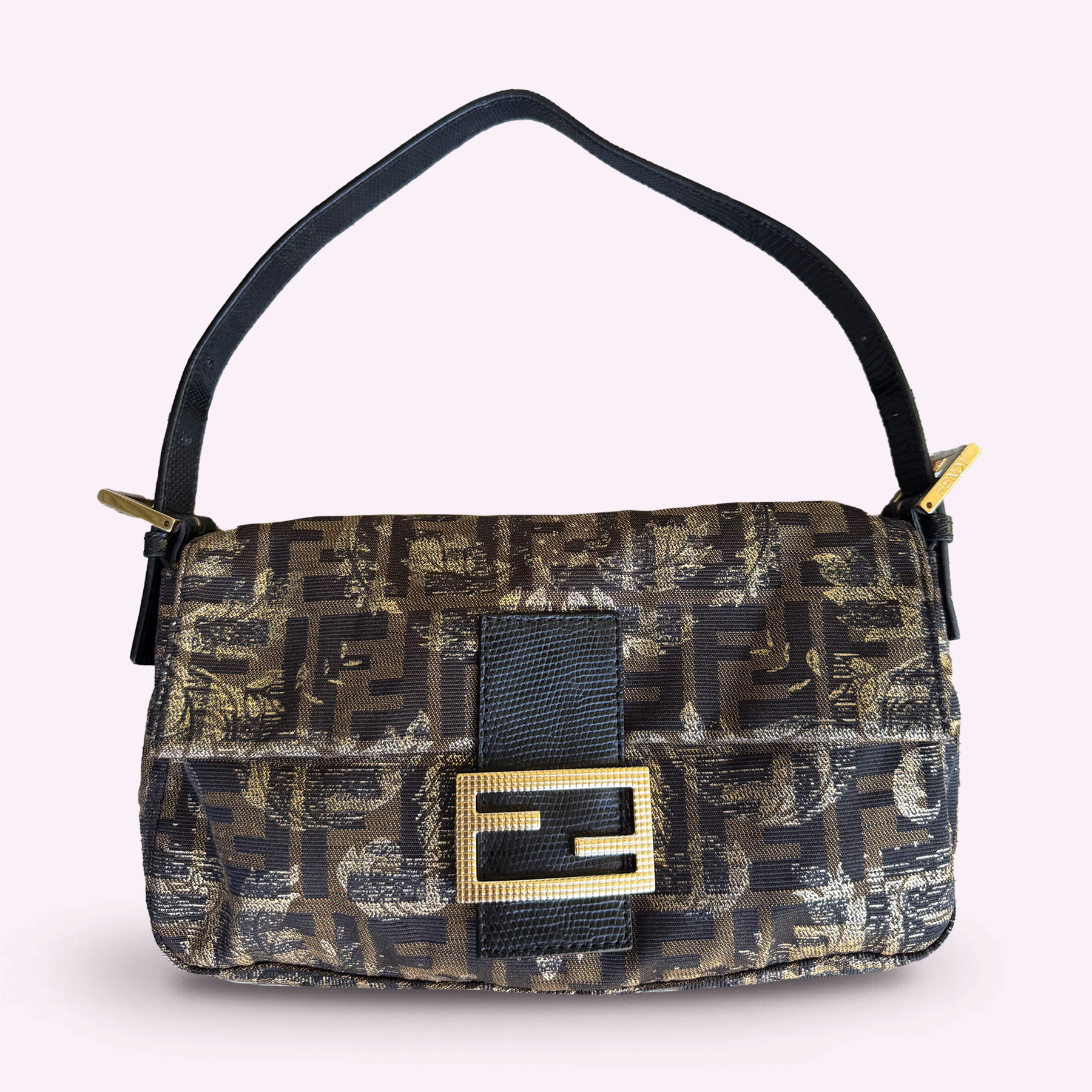 Fendi Brocade Lizard Trim Baguette