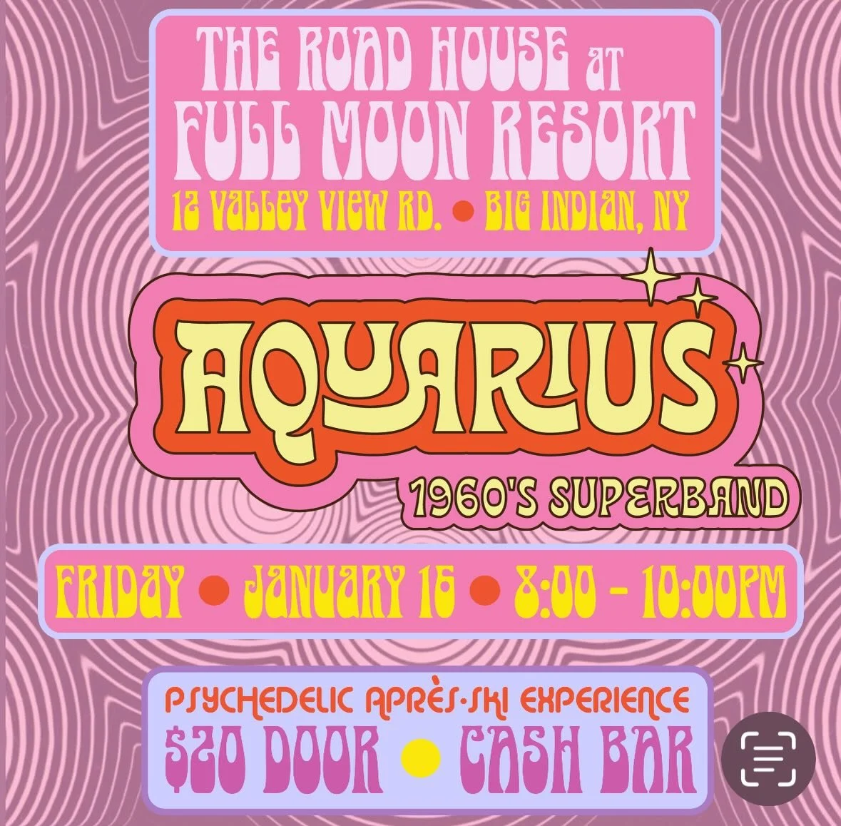 ❄️🌕 Get ready for a PSYCHEDELIC APR&Egrave;S SKI night at the **Cozy Roadhouse Lodge** @ Full Moon Resort in Big Indian, NY! 🎸✨ 

Join us **Friday, January 16th** for a wild winter throwdown of **peace, love &amp; rock &rsquo;n&rsquo; roll** 🔥☮️

