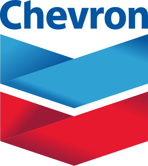 Chevron logo with overlapping red, blue, and gray shapes.