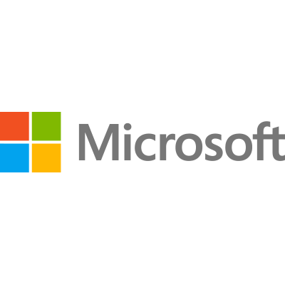 Microsoft logo with four colored squares (orange, green, blue, yellow) and the word 'Microsoft' in black text.