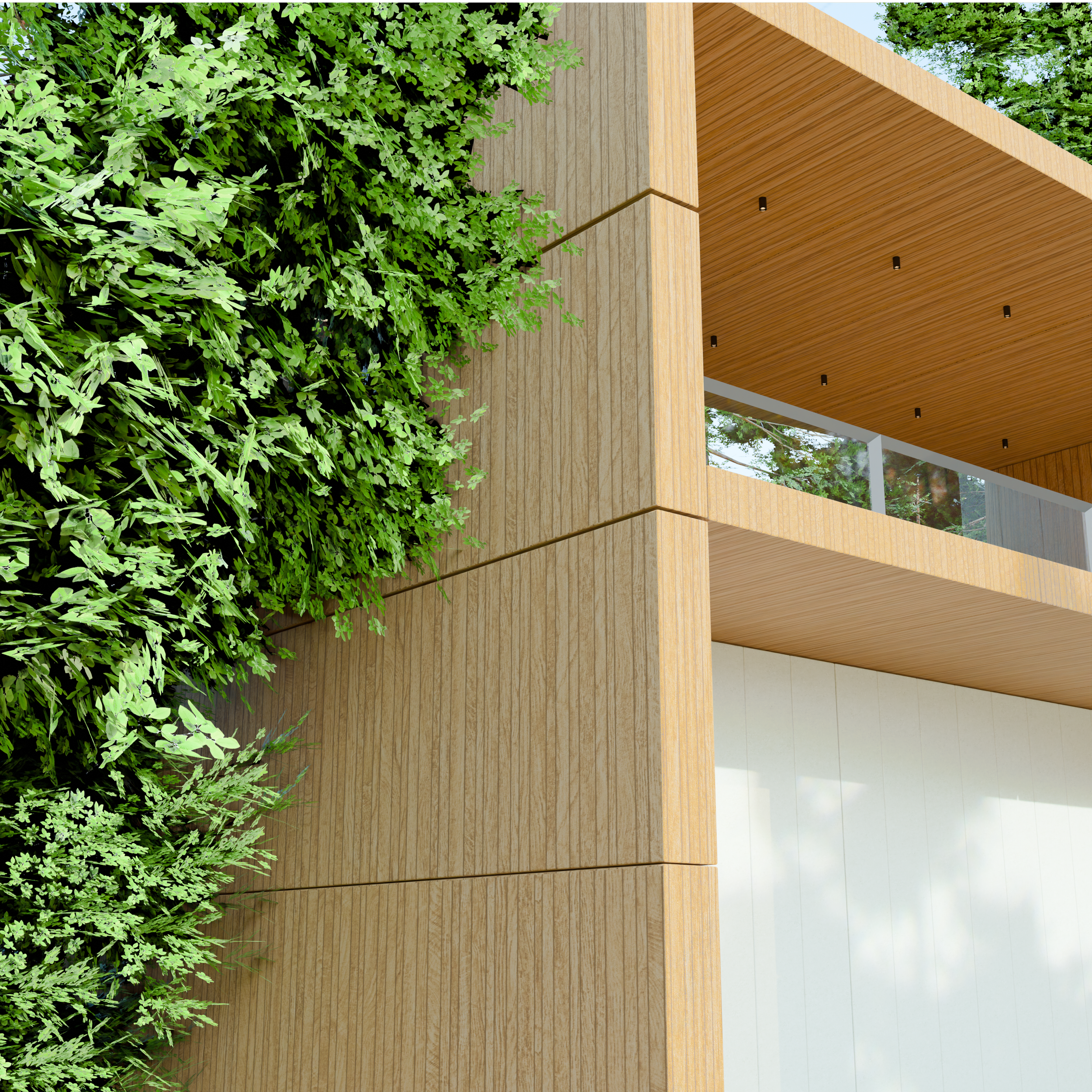 Render arquitectónico de edificio para visualización de diferentes materiales