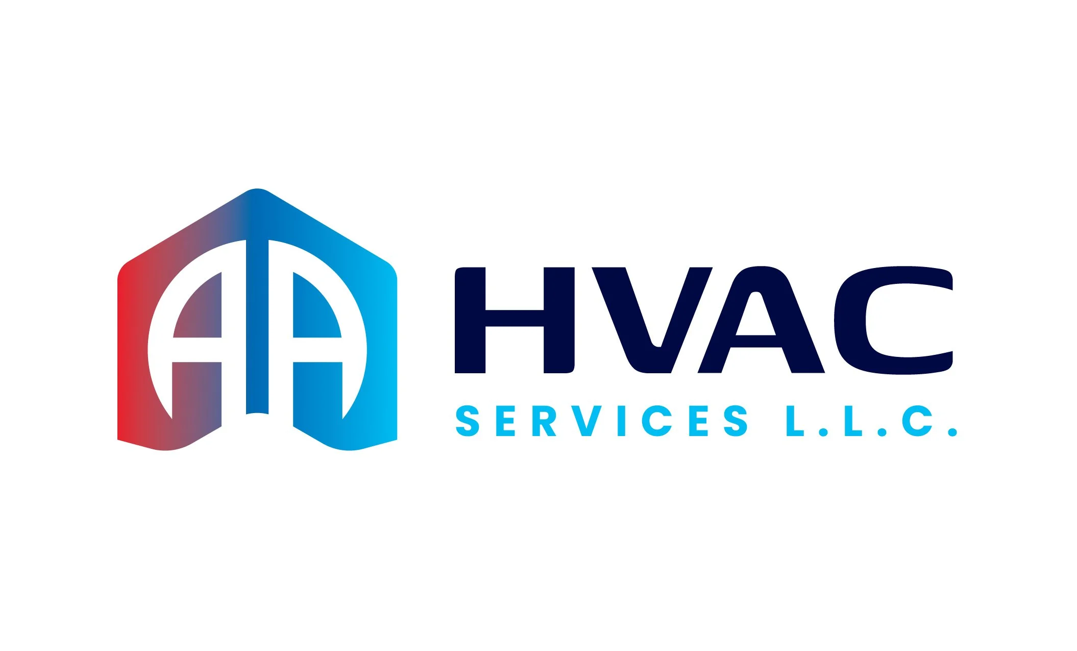 Logo of HVAC Services LLC featuring a house icon with the letters H and A inside, with the company name in bold and light blue text.