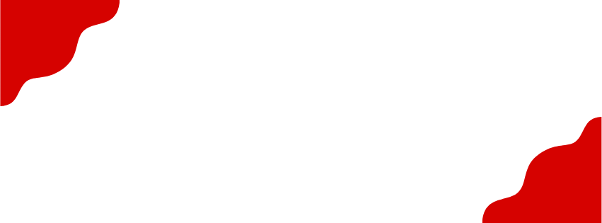 A minimalistic design featuring white background with red abstract shapes in the corners.