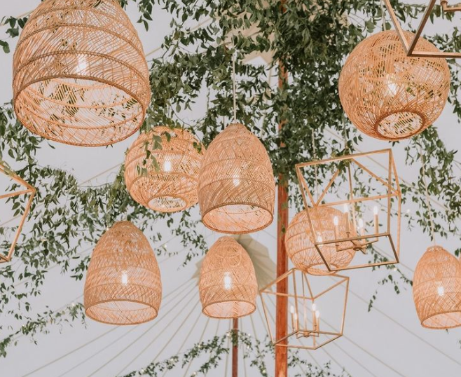 GEO Chandeliers, Rattan Shades with greenery.png
