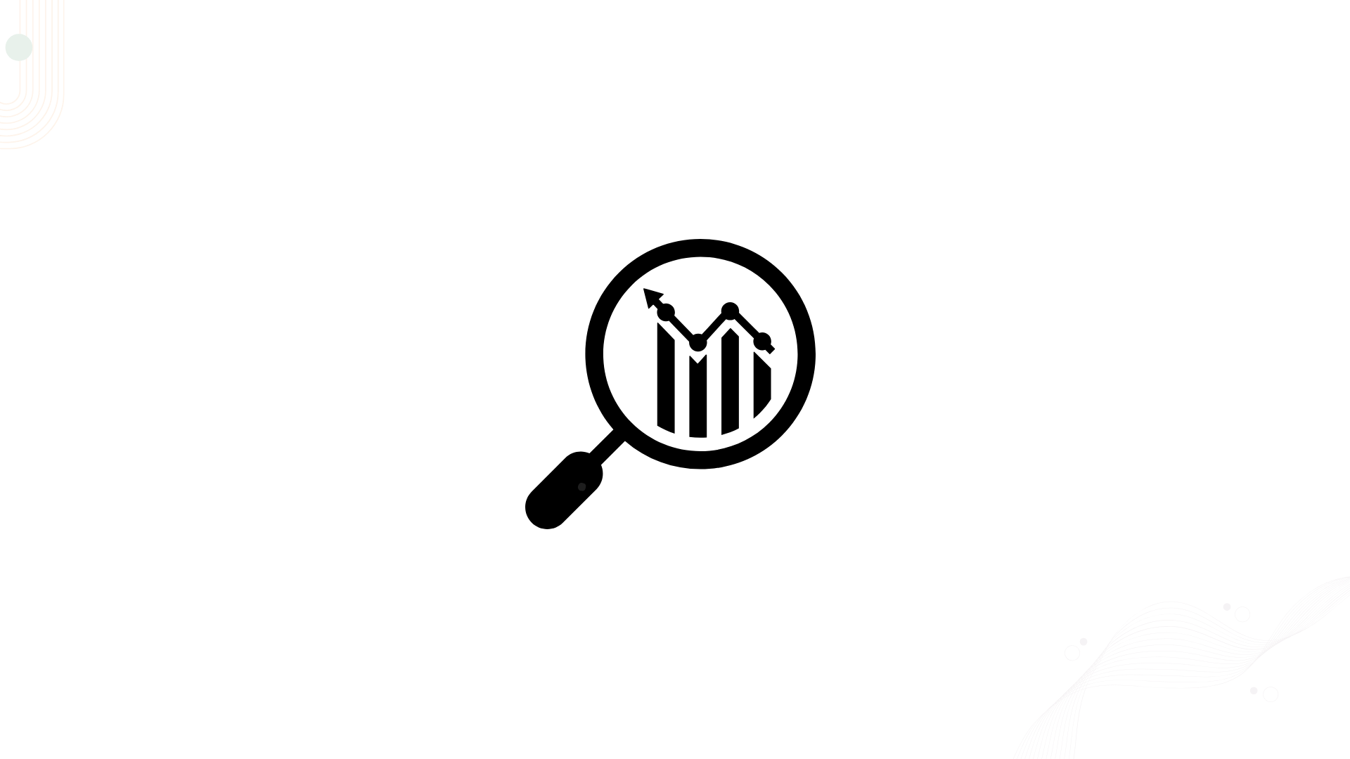 A black, digital abstract background with orange, purple, and white wave and dot patterns in the corners.