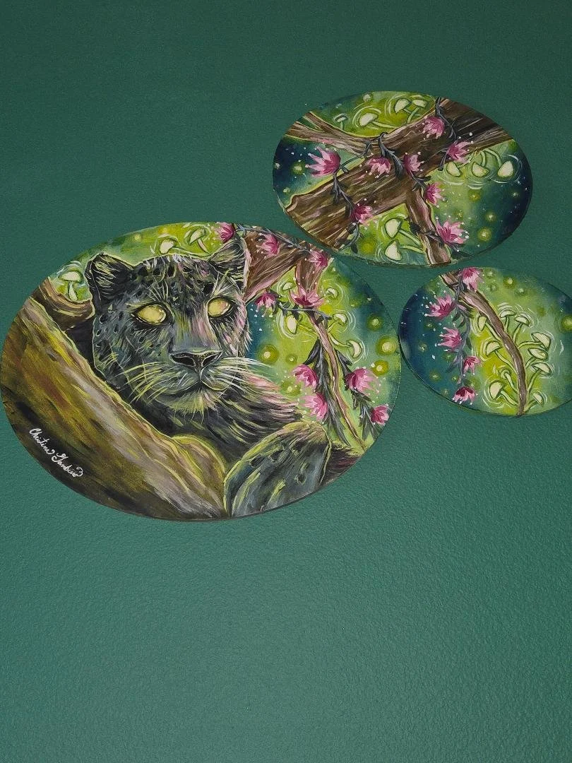 ''Glow'' (Black Jaguar) 3 -piece canvas set-original oil painting