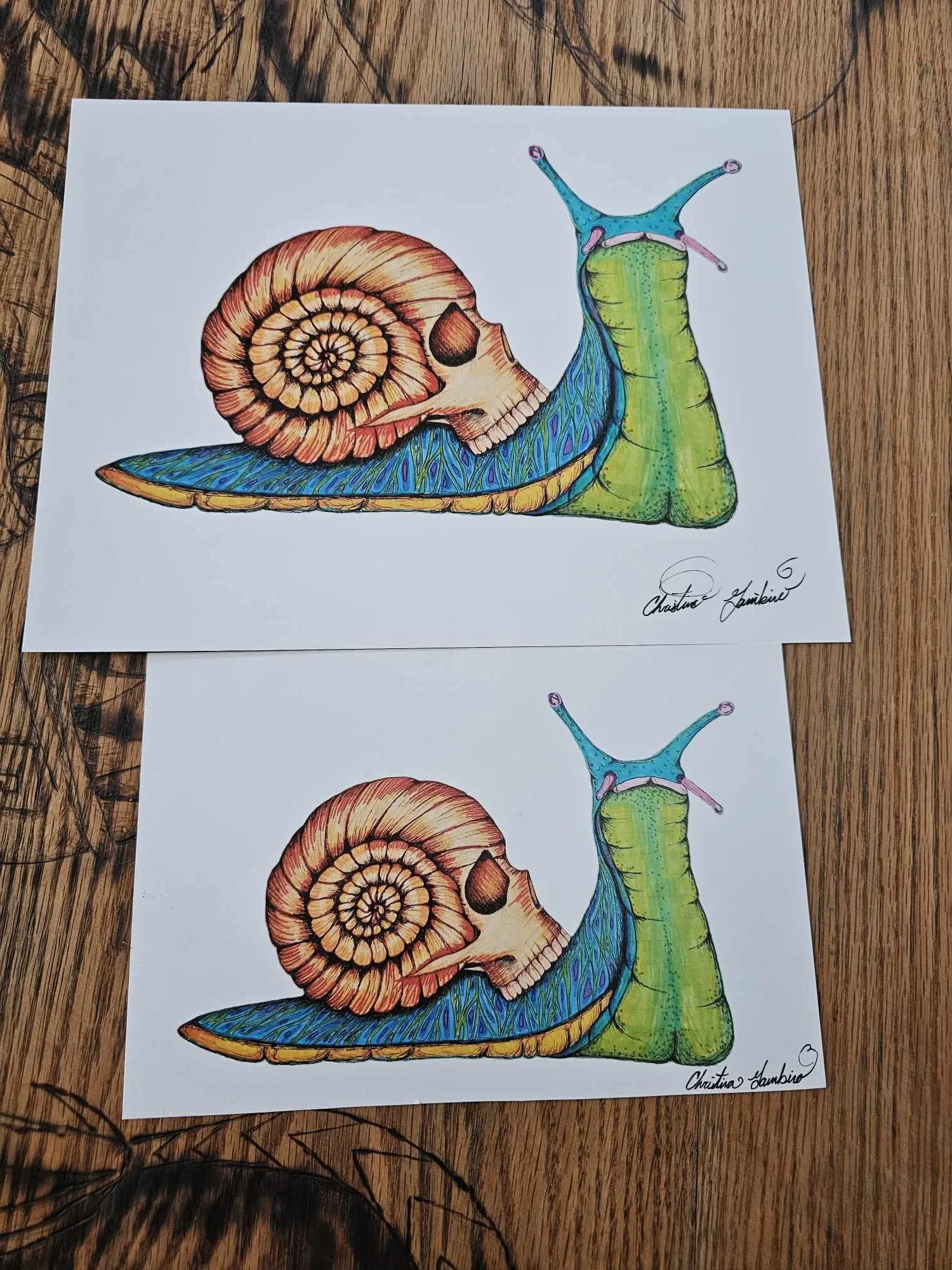 ''Slow Down''  Skull Snail -Original Art Print. 8.5'' by 11''