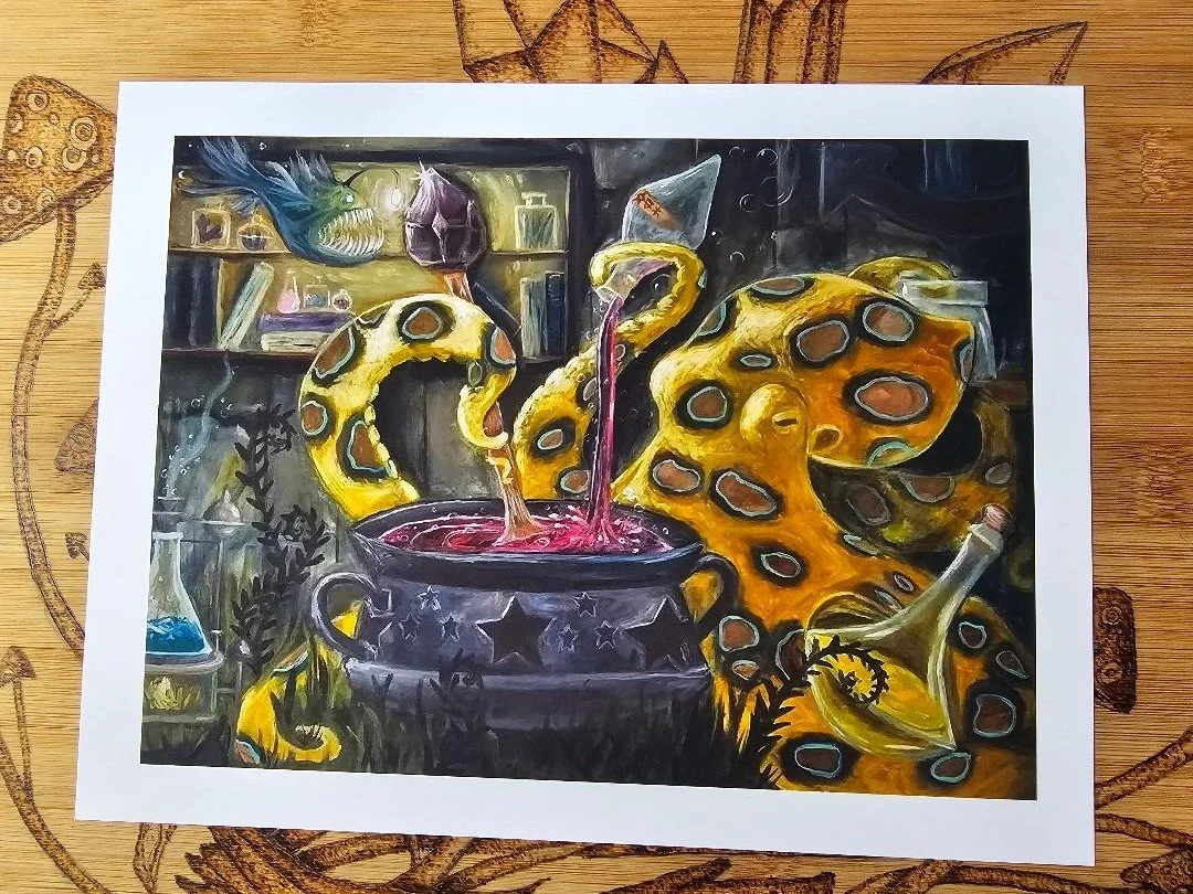 ''The Alchemist'' Blue Ring Octopus -Art Print 8.5'' by 11''