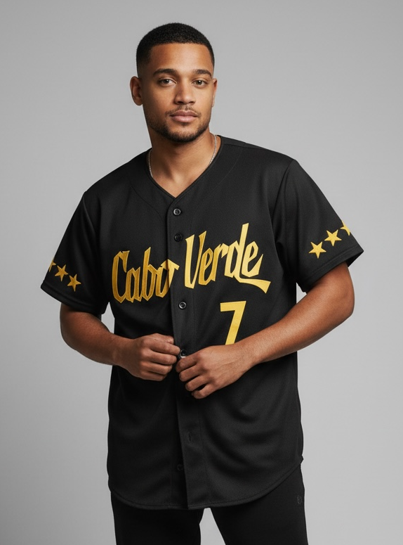 Full Button Down Cabo Verde Jersey | Black & Gold