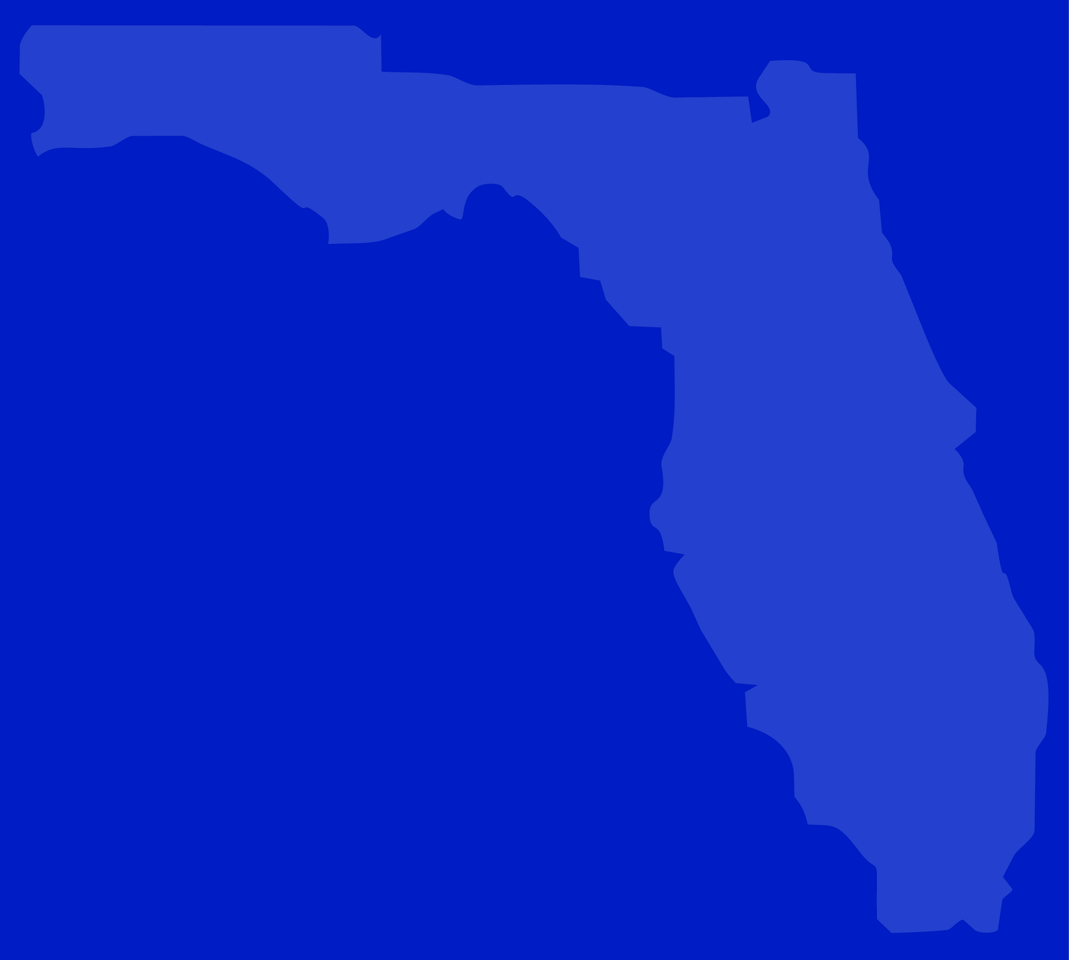 A light blue filled in outline of the state of Florida on a darker blue background.