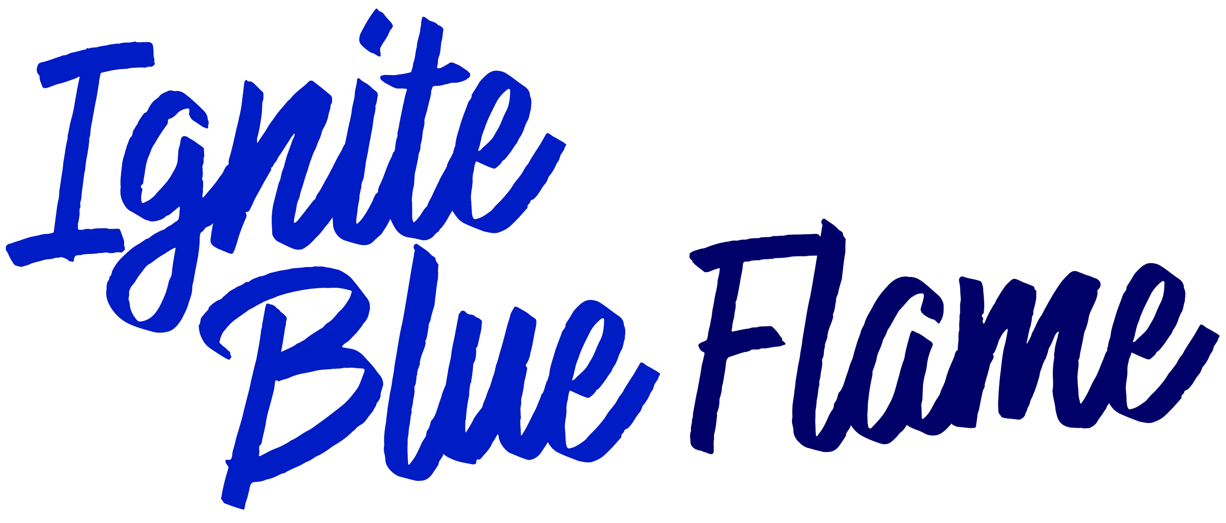Text saying "Ignite THE Blue Flame" with blue and white stylized flame icons.