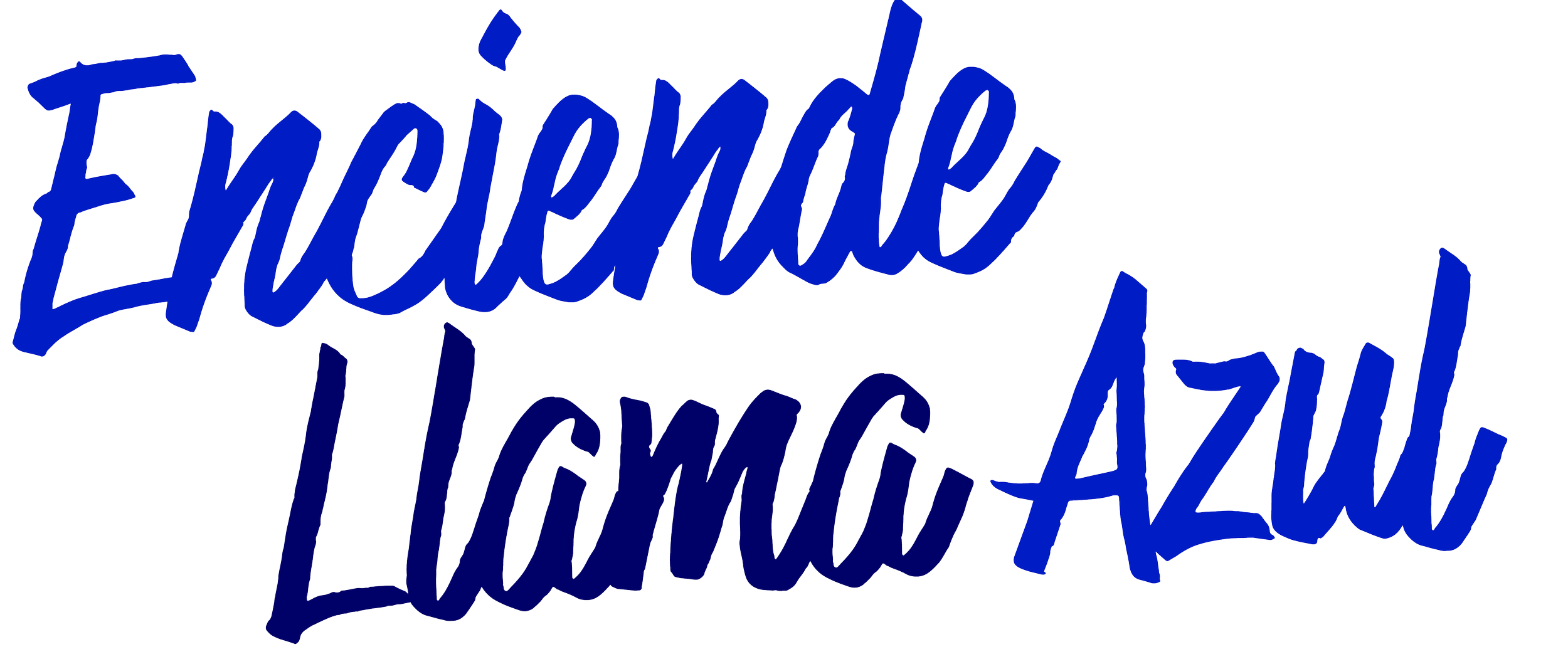 Text graphic with the words "Enfriando LAS Llamas Azul" in blue and white, with a small white flame icon.