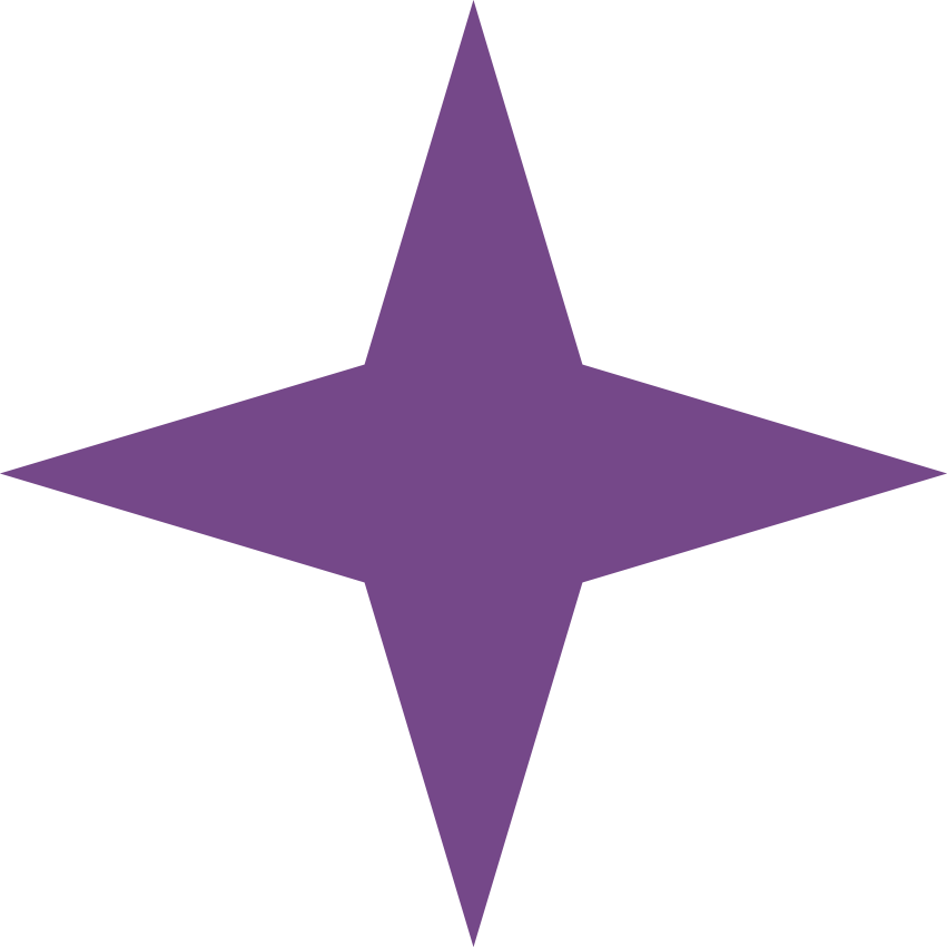 A large purple star-shaped figure with four points on a black background.