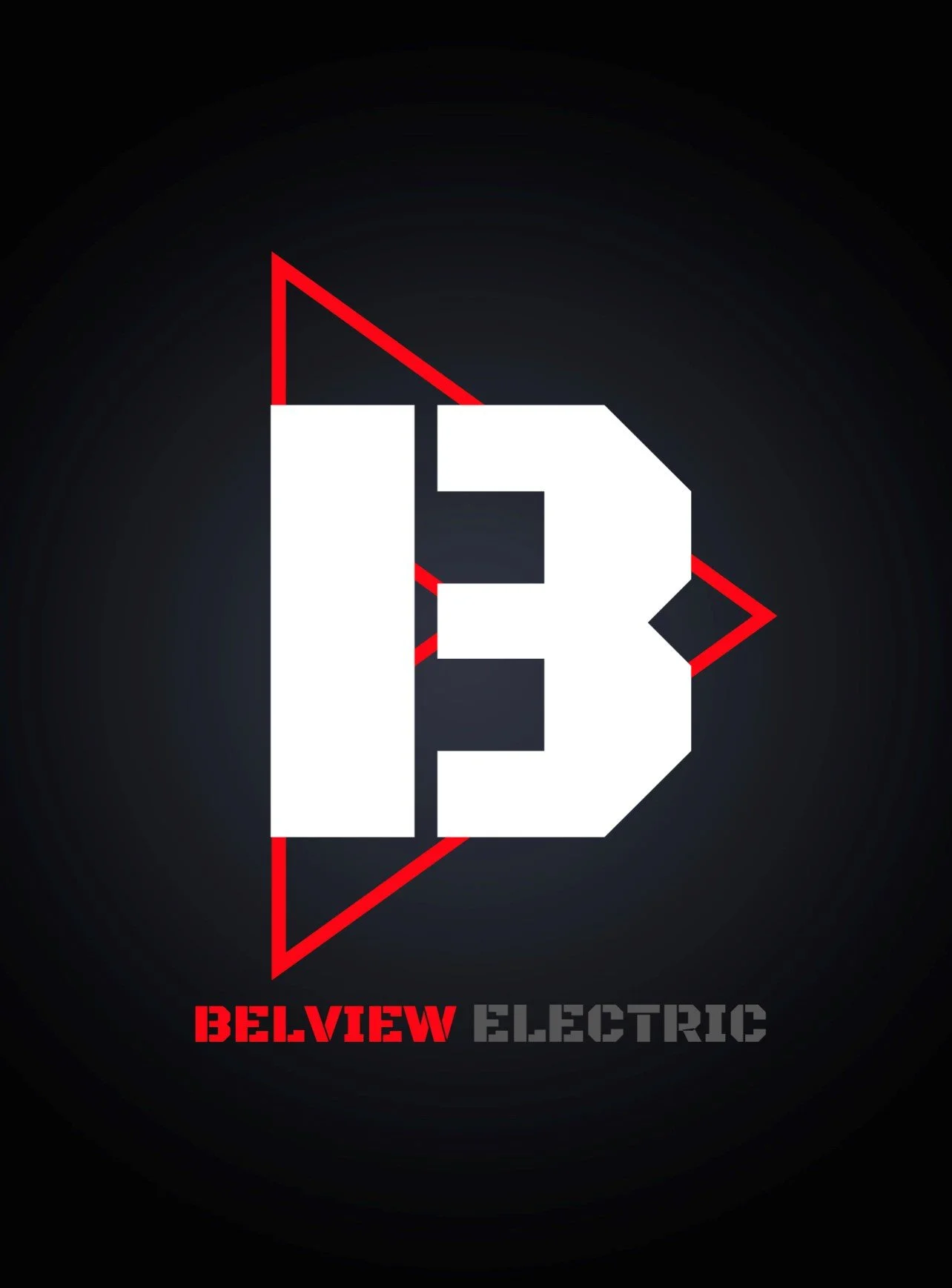 A stylized letter 'B' combined with the number '3' in white, set against a black background with red geometric lines. Below, the words 'BELVIEW ELECTRIC' are written, with 'BELVIEW' in red and 'ELECTRIC' in gray.