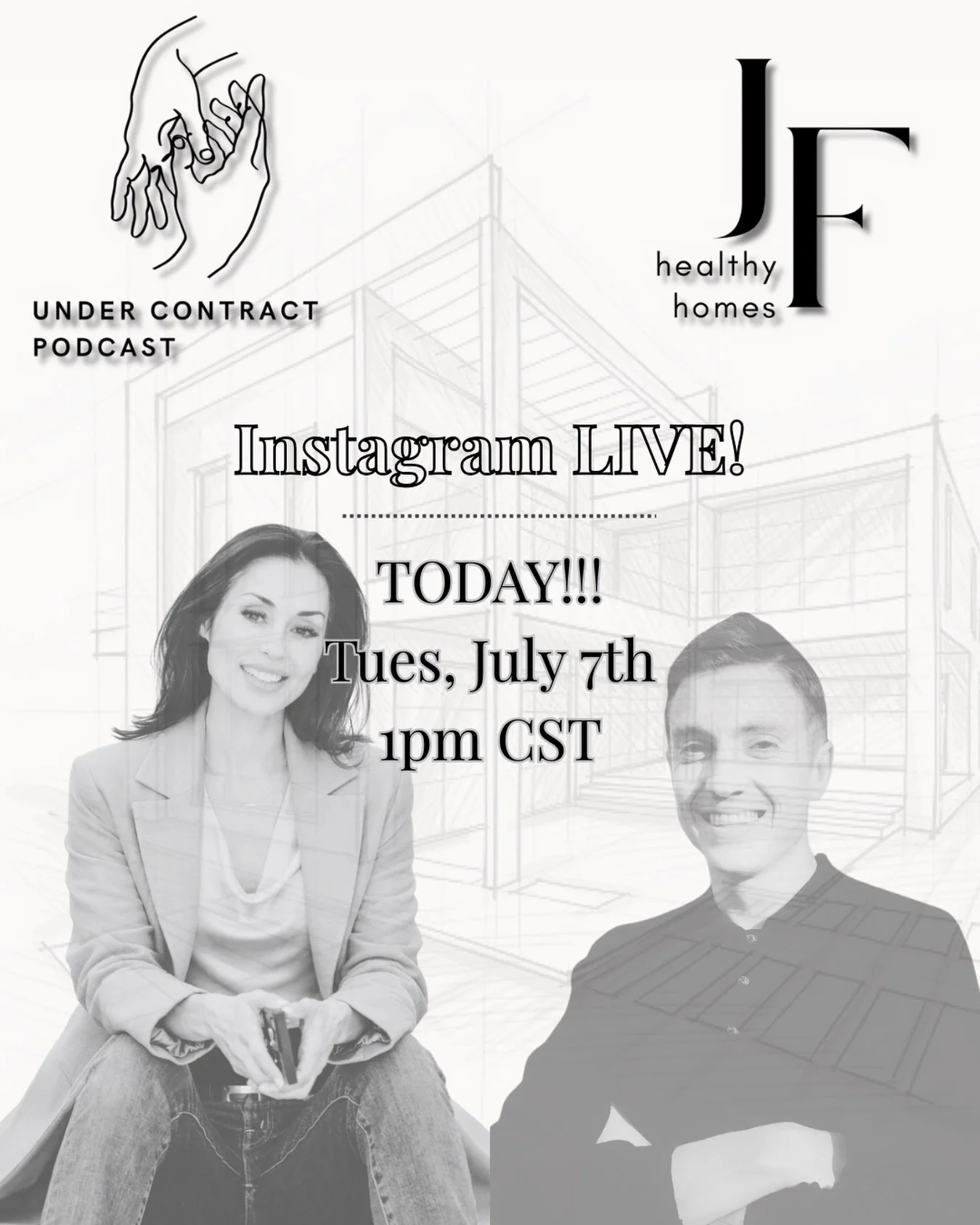 TODAY @ 1pm CST 🙌

Join me and @thetammydean of @undercontractpodcast as we chat about all things healthy home and more 😊

#instagramlive #healthyhome #healthyhomes #undercontractpodcast #jfhealthyhomes