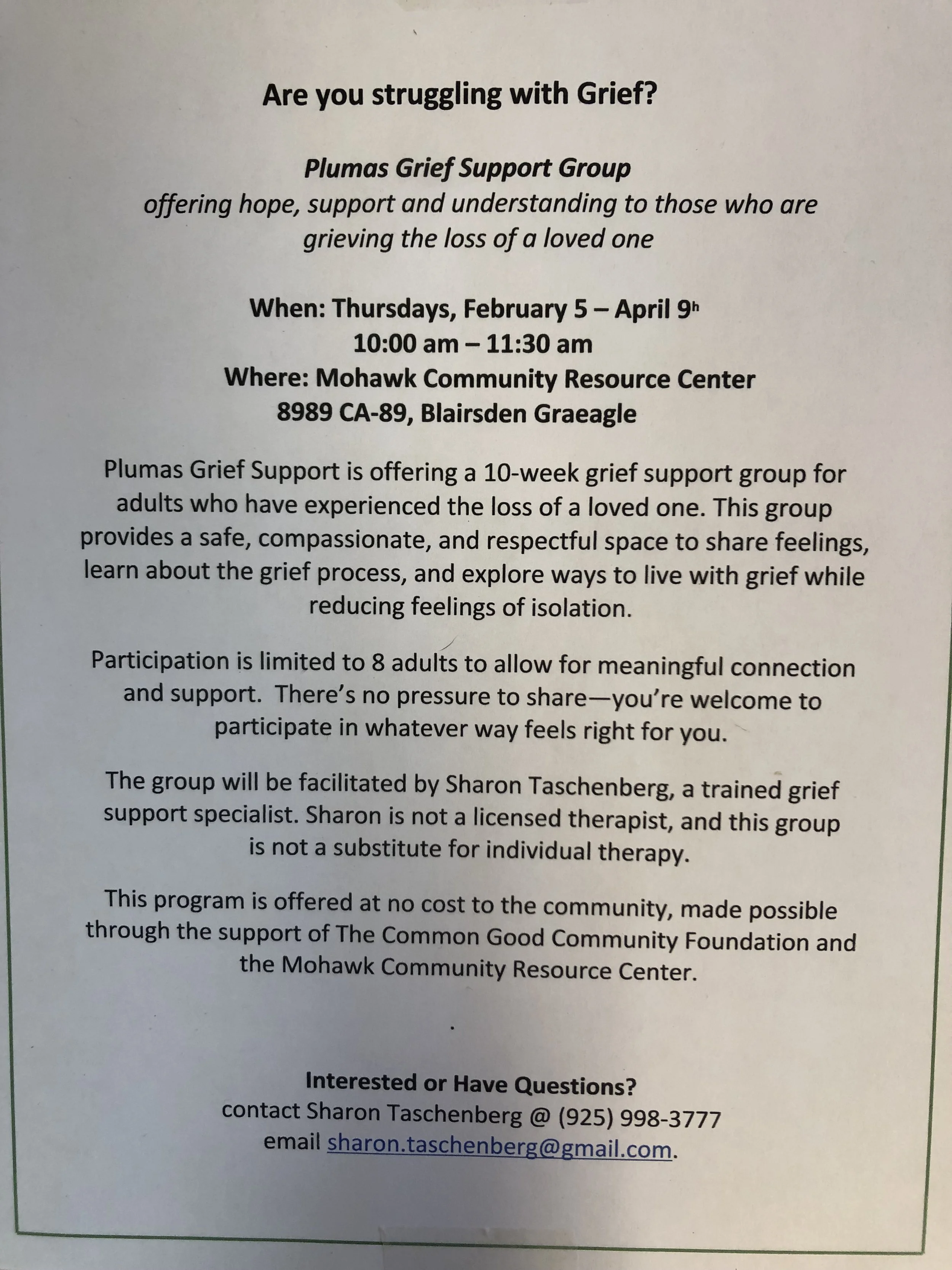 Plumas Grief Support Group