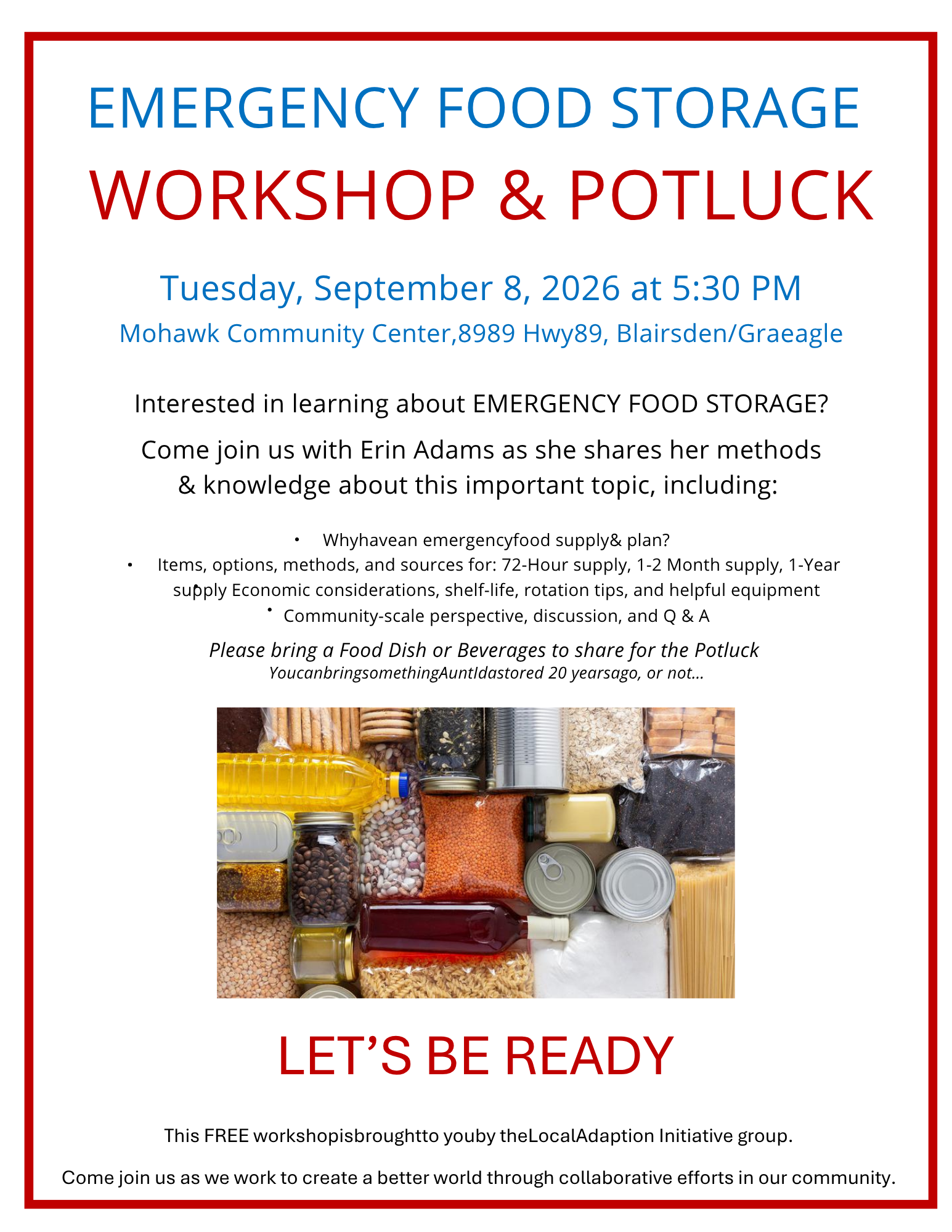 Emergency Food Storage Workshop and Potluck