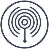 Black circular radar screen display with concentric rings and a single blip at the bottom.