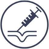 Icon of a syringe injecting into a curved line, symbolizing vaccination or medical injection.