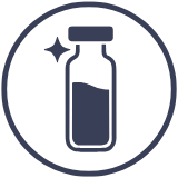 Illustration of a medicine or pill bottle inside a circle with a sparkling star nearby
