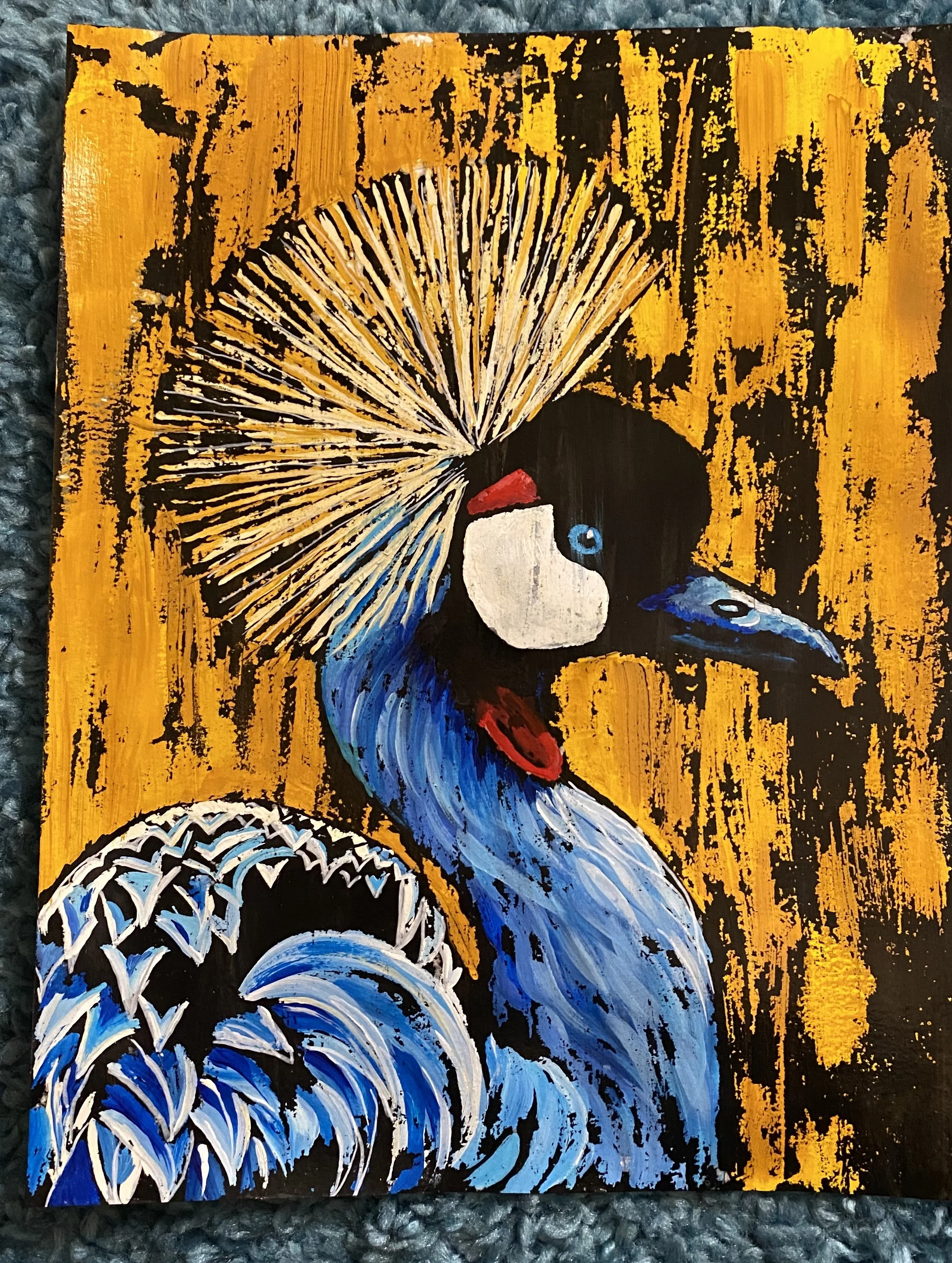 Golden Crested Crane $150 9 X 12" Acrylics on Bond paper